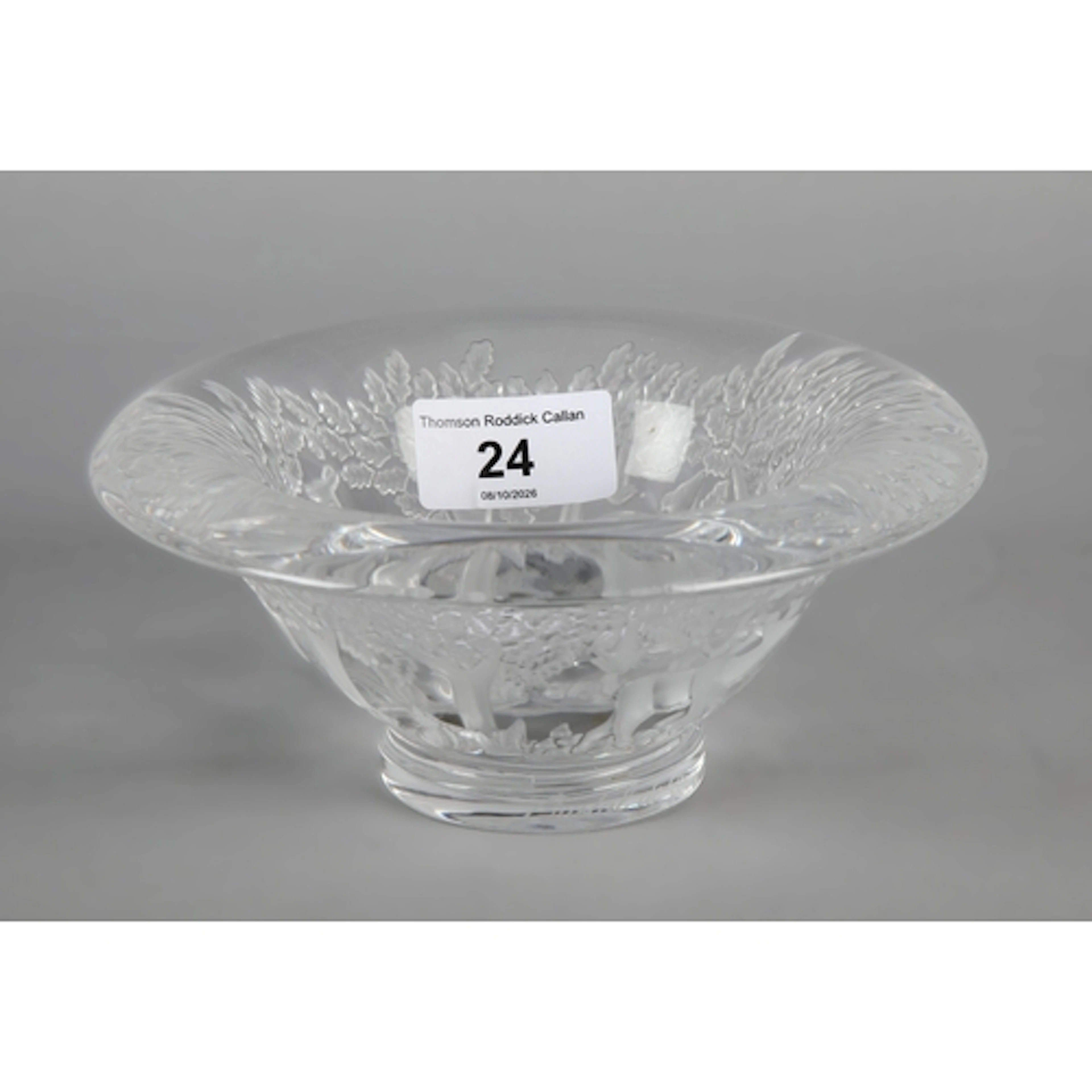 Cristal de Sevres glass bowl with frosted pattern of deer in...