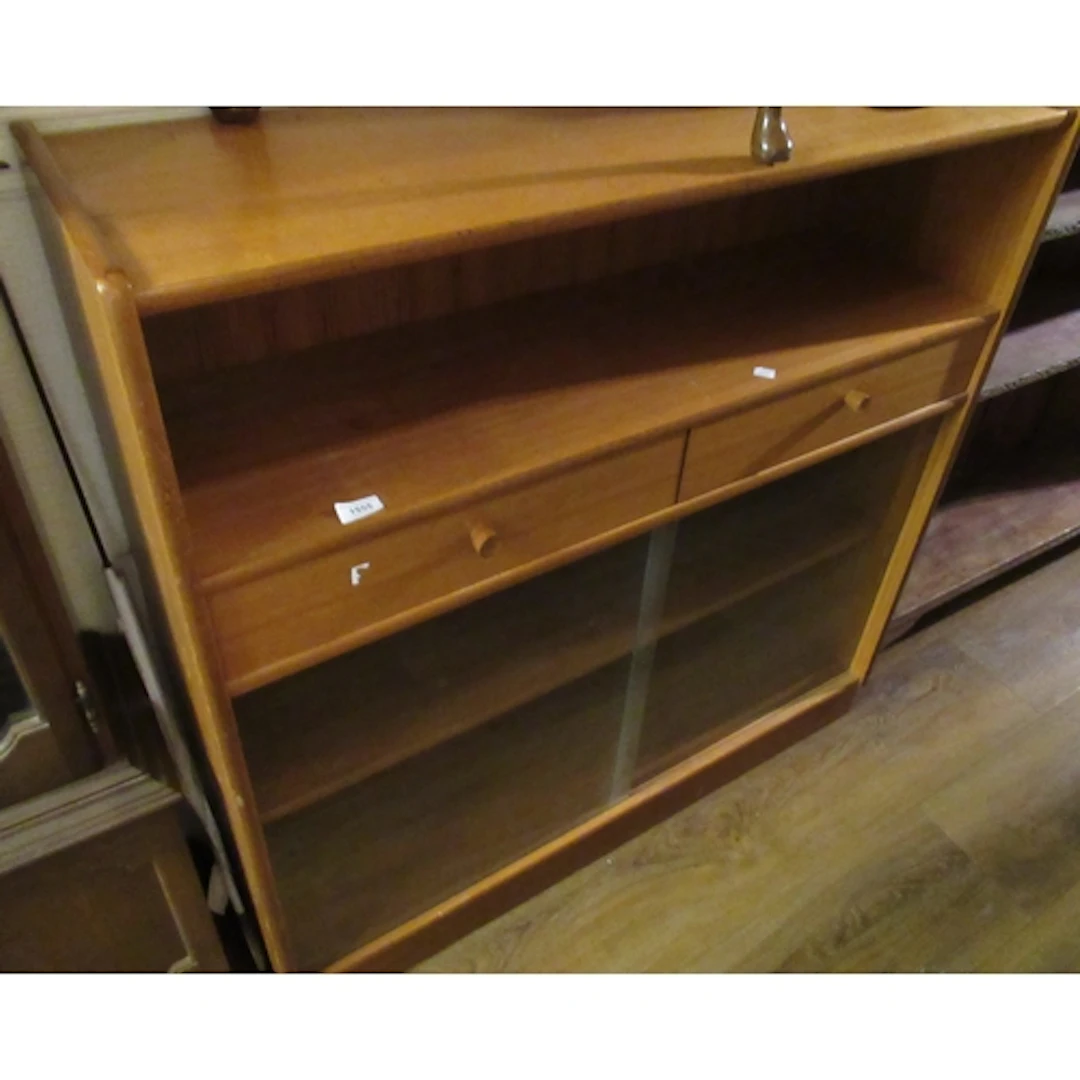 Mid Century teak side cabinet with two drawers and sliding g...