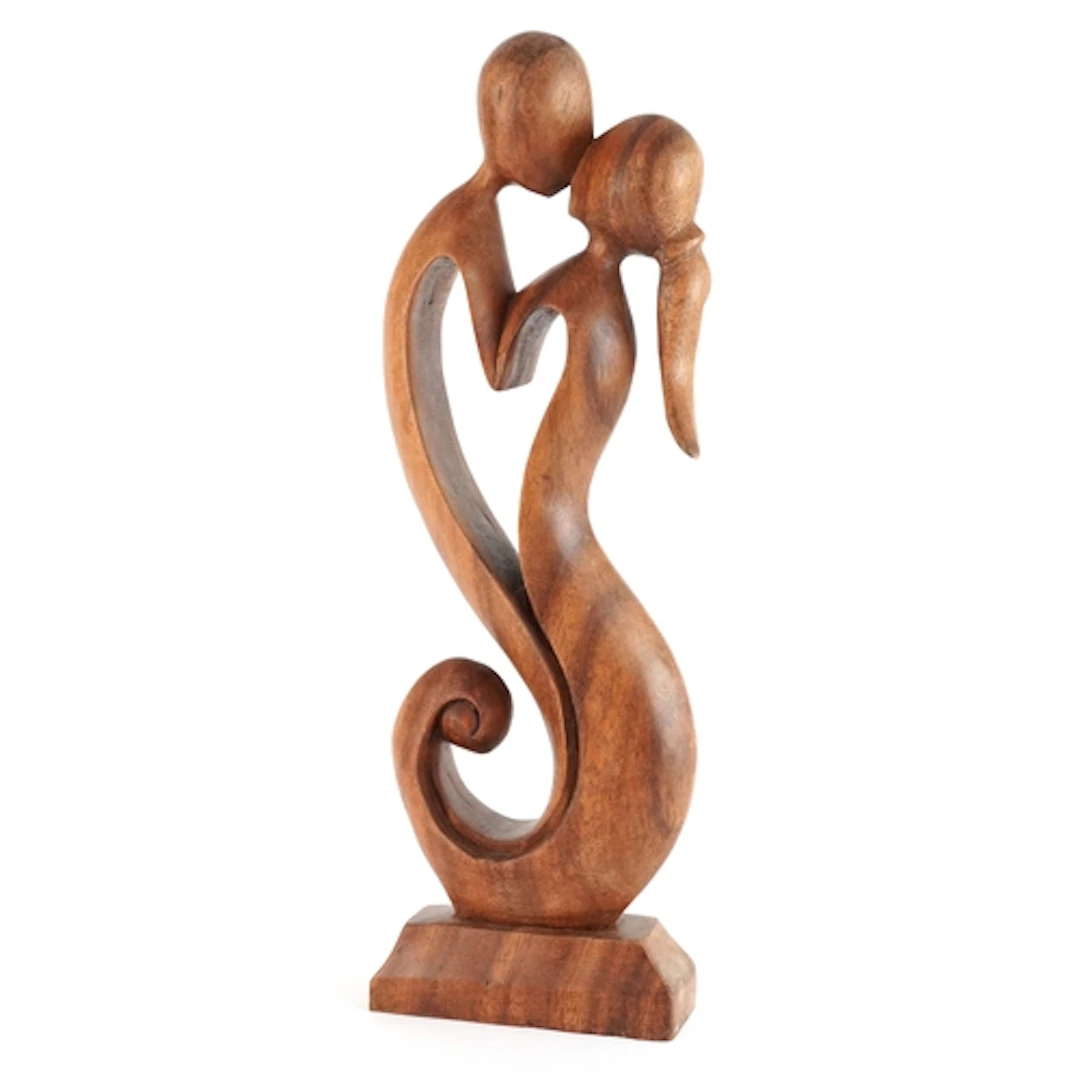Modernist carved wood sculpture of an embracing couple, 40cm...