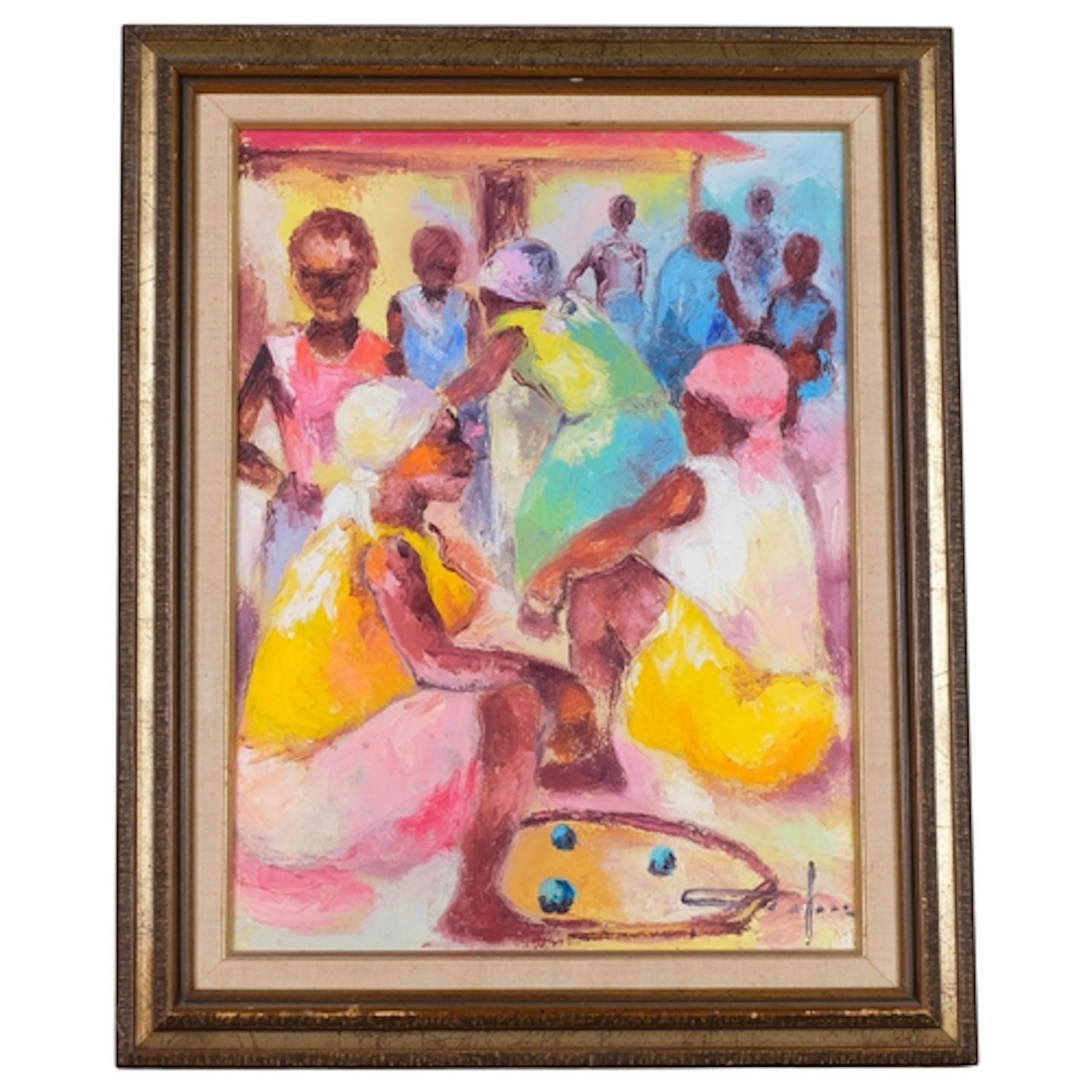 Dieudonne Cedor (1925 - 2010), Haitian street market, oil on...