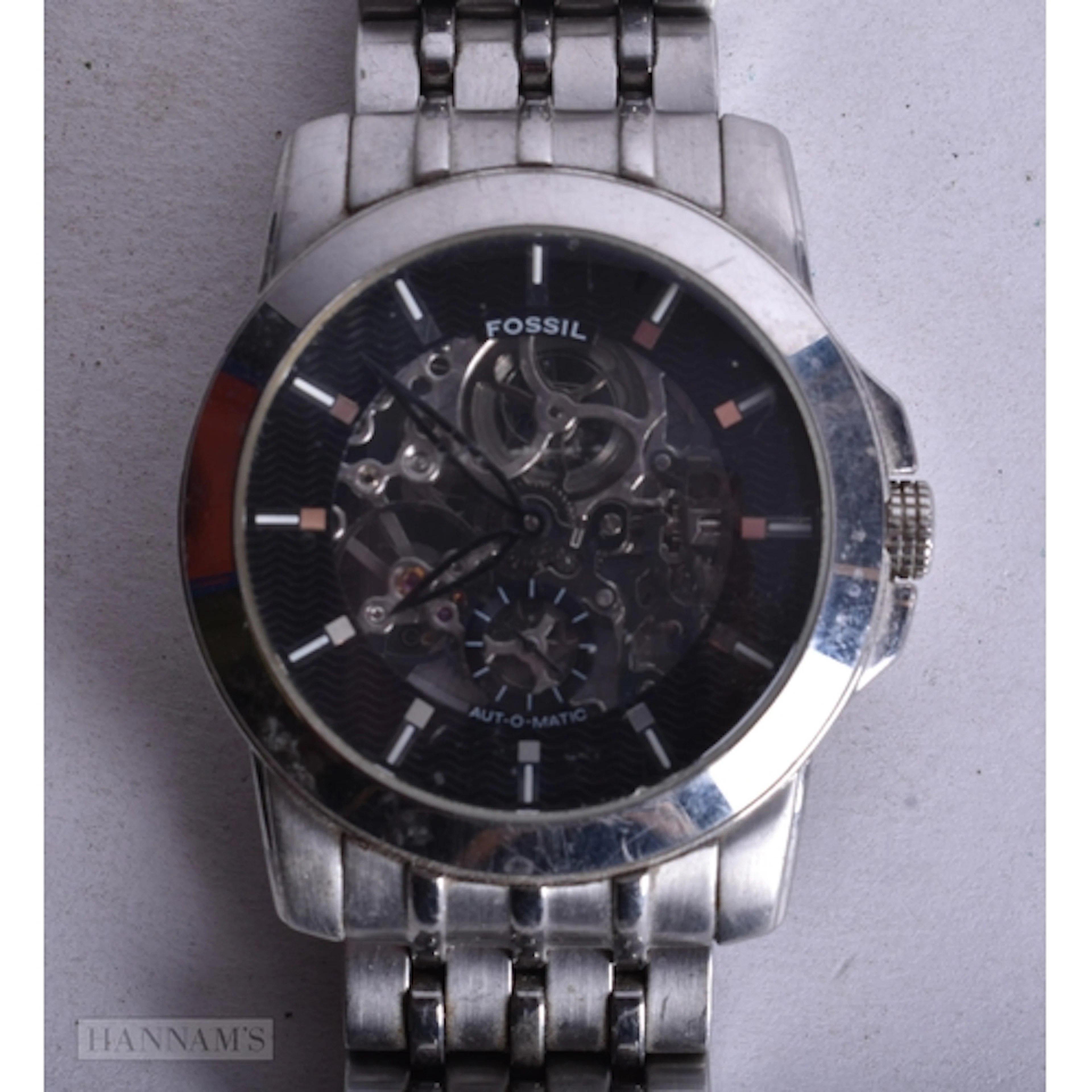 Fossil Skeleton Automatic Watch Working. 3.75 cm wide.