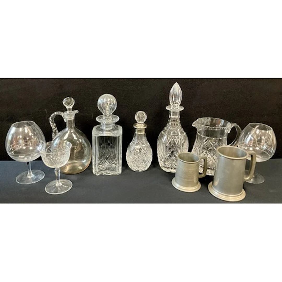 Glassware - a silver mounted cut glass decanter by Mappin & ...