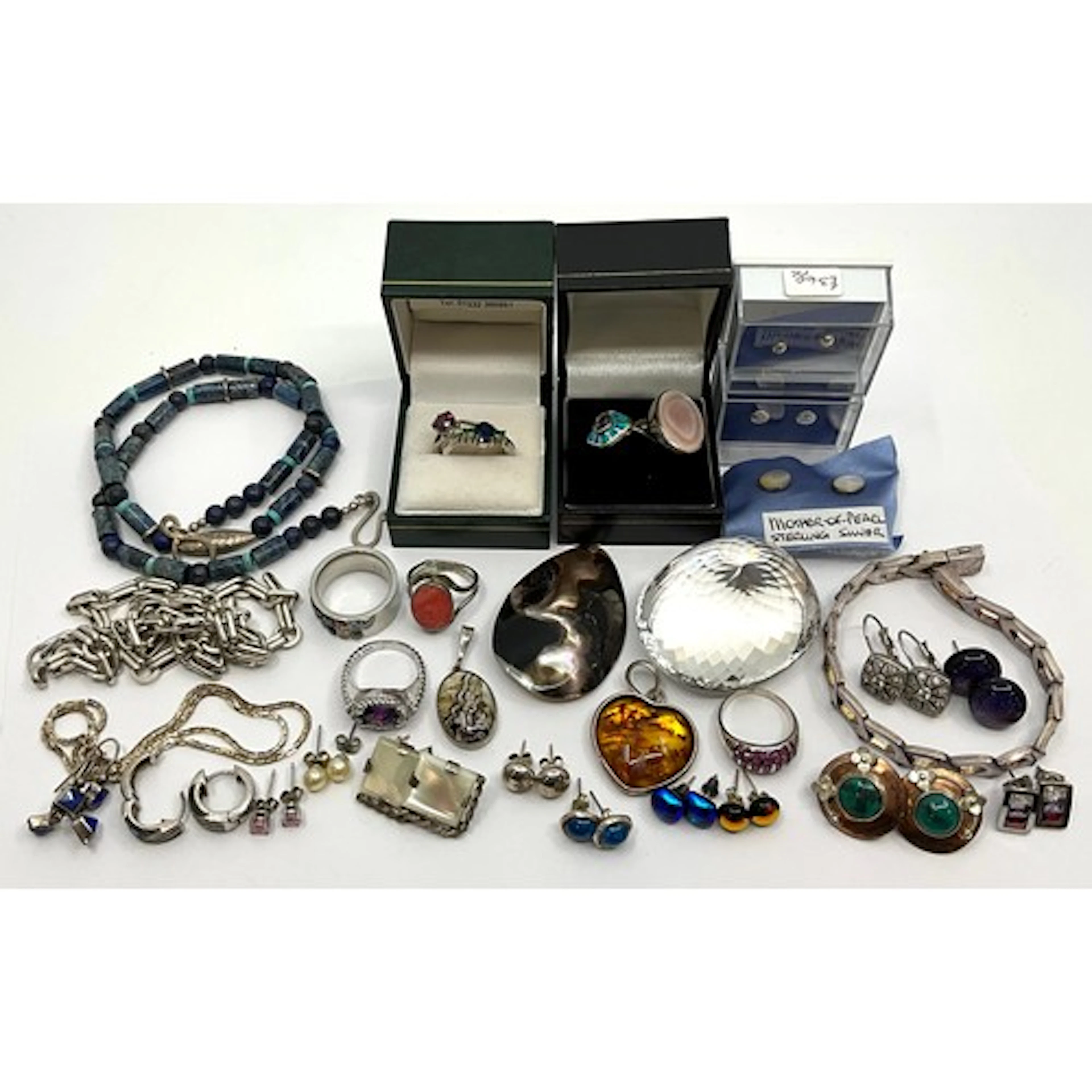 jewellery - silver chains, earrings, blue john pendant etc