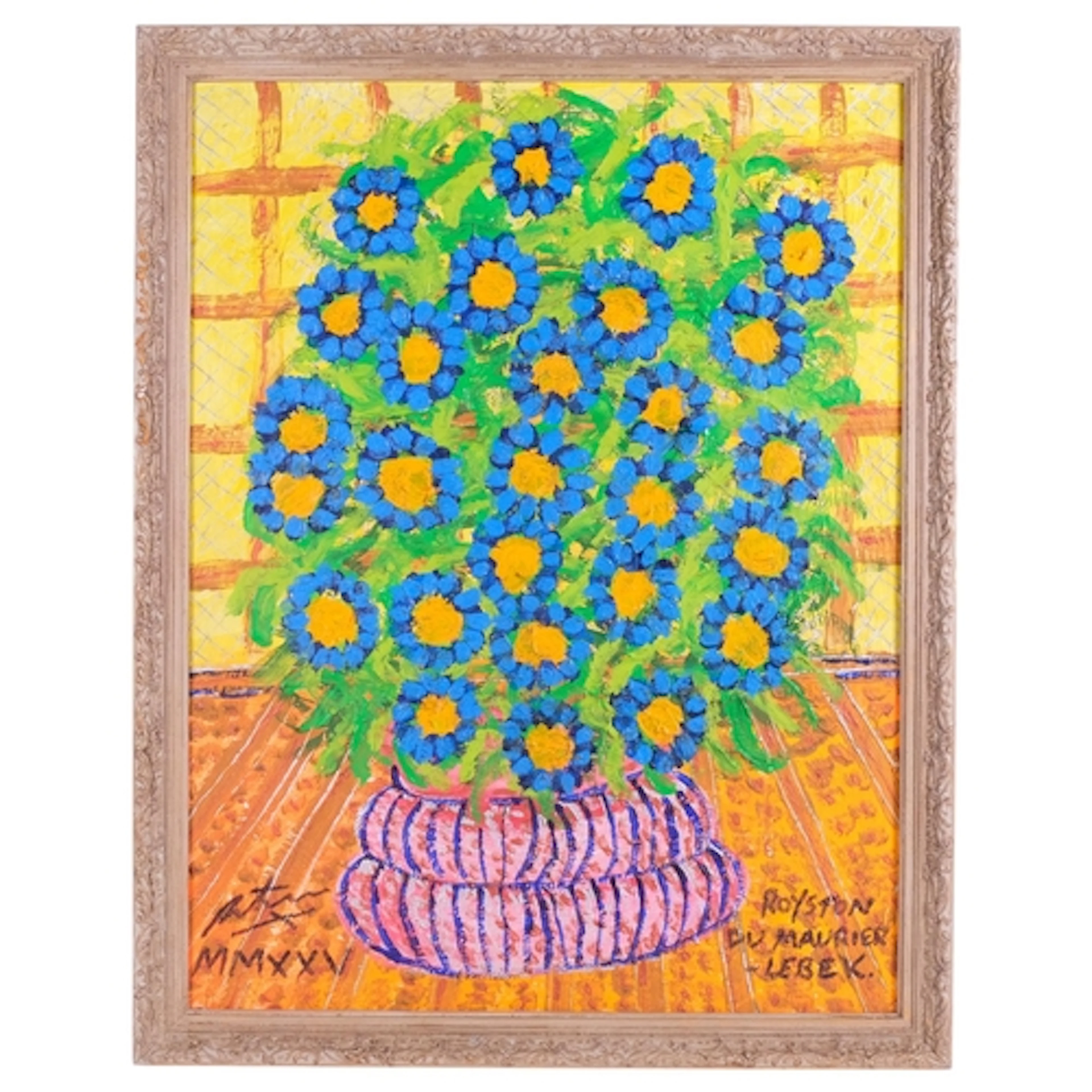 Royston Du Maurier Lebek, blue daisies, an original acrylics...