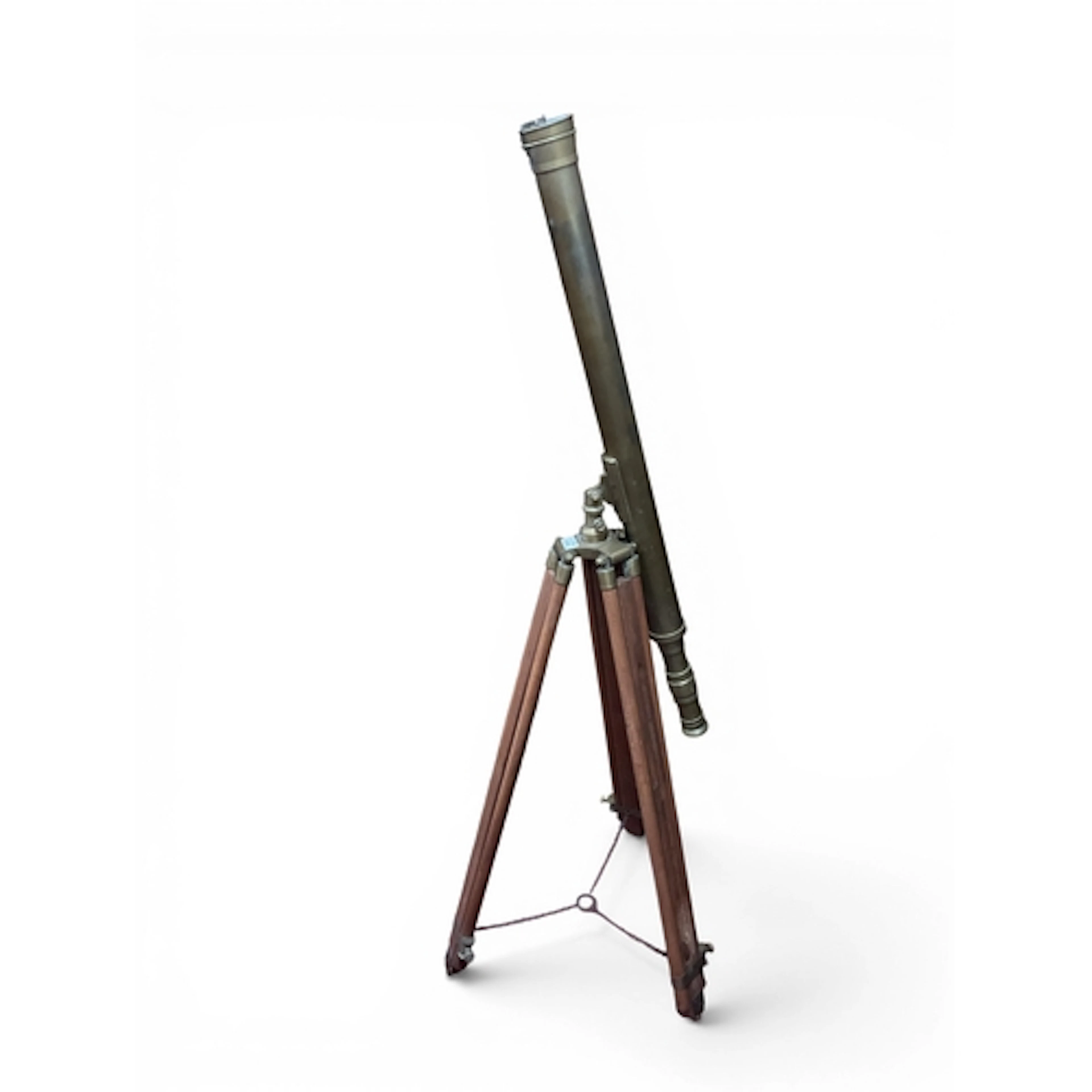 An antique-style brass harbour telescope on hardwood tripod,...