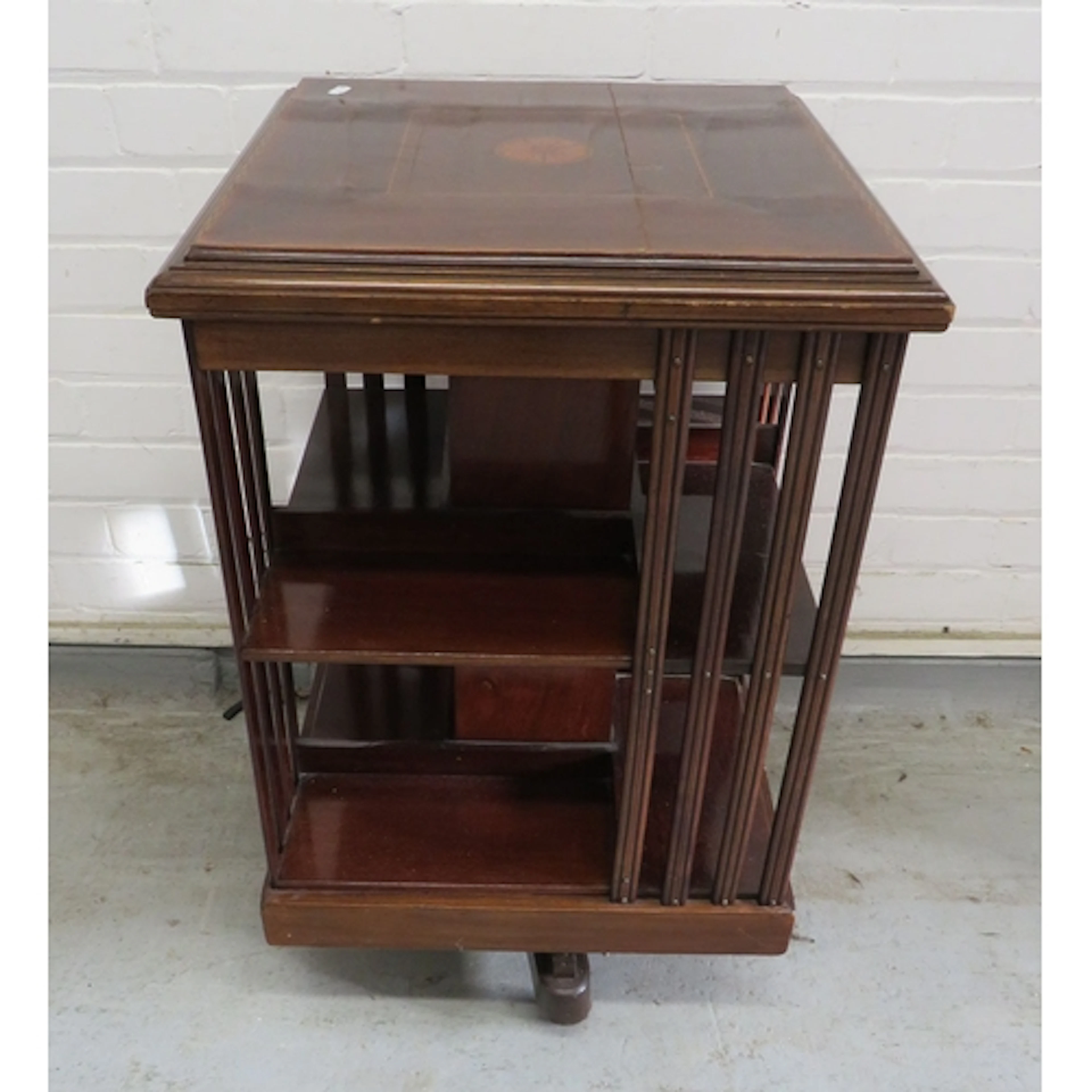 Antique Mahogany Revolving Bookcase, porcelain castors, inla...