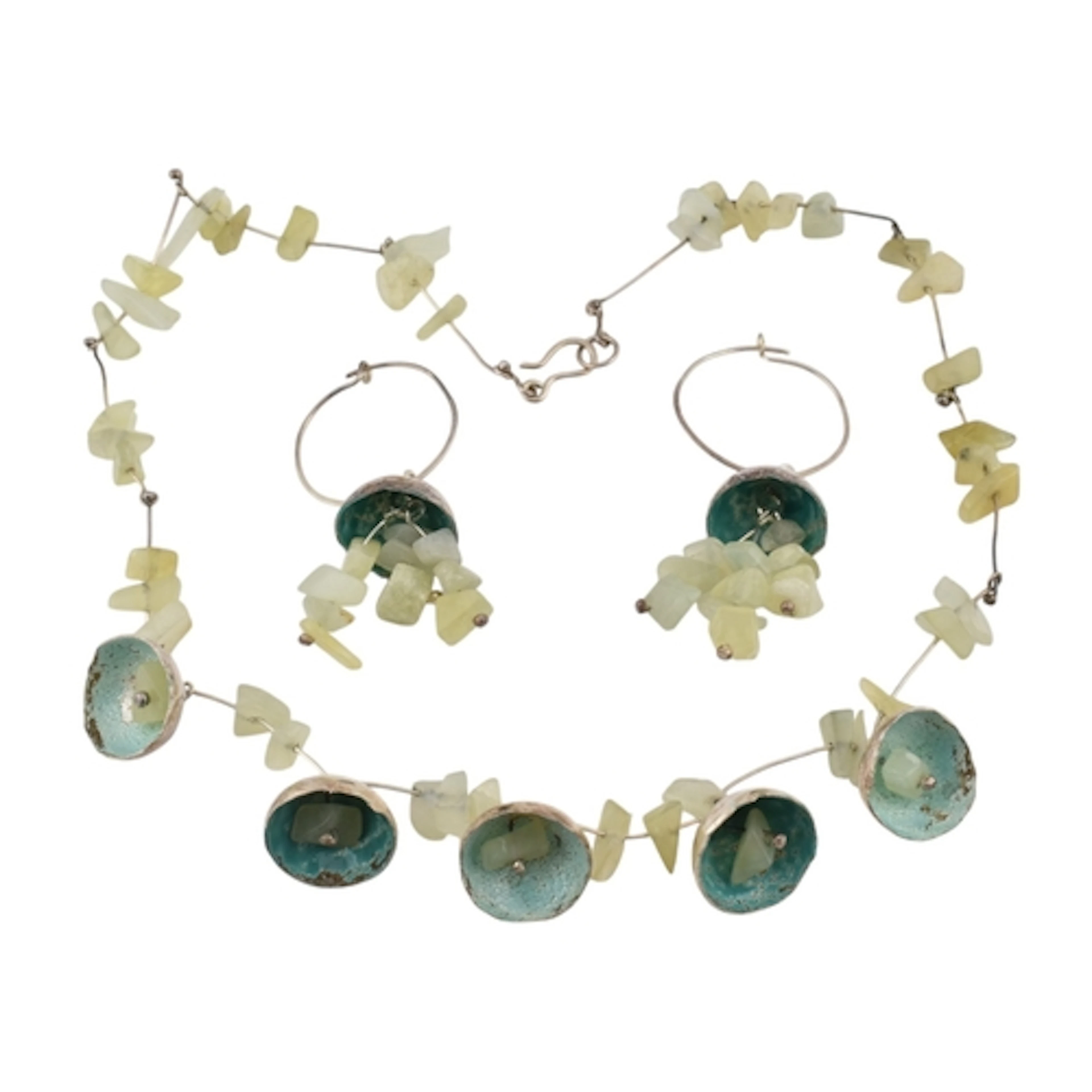 Fiona Cameron - Silver Pod necklace and earrings. The neckla...