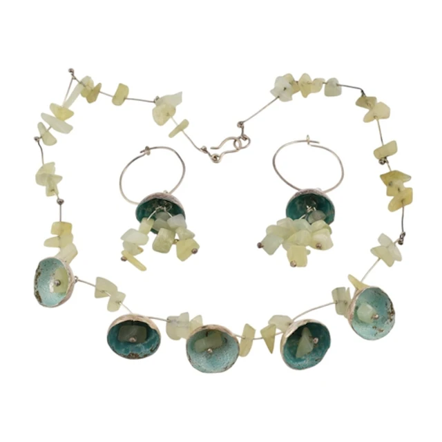 Fiona Cameron - Silver Pod necklace and earrings. The neckla...