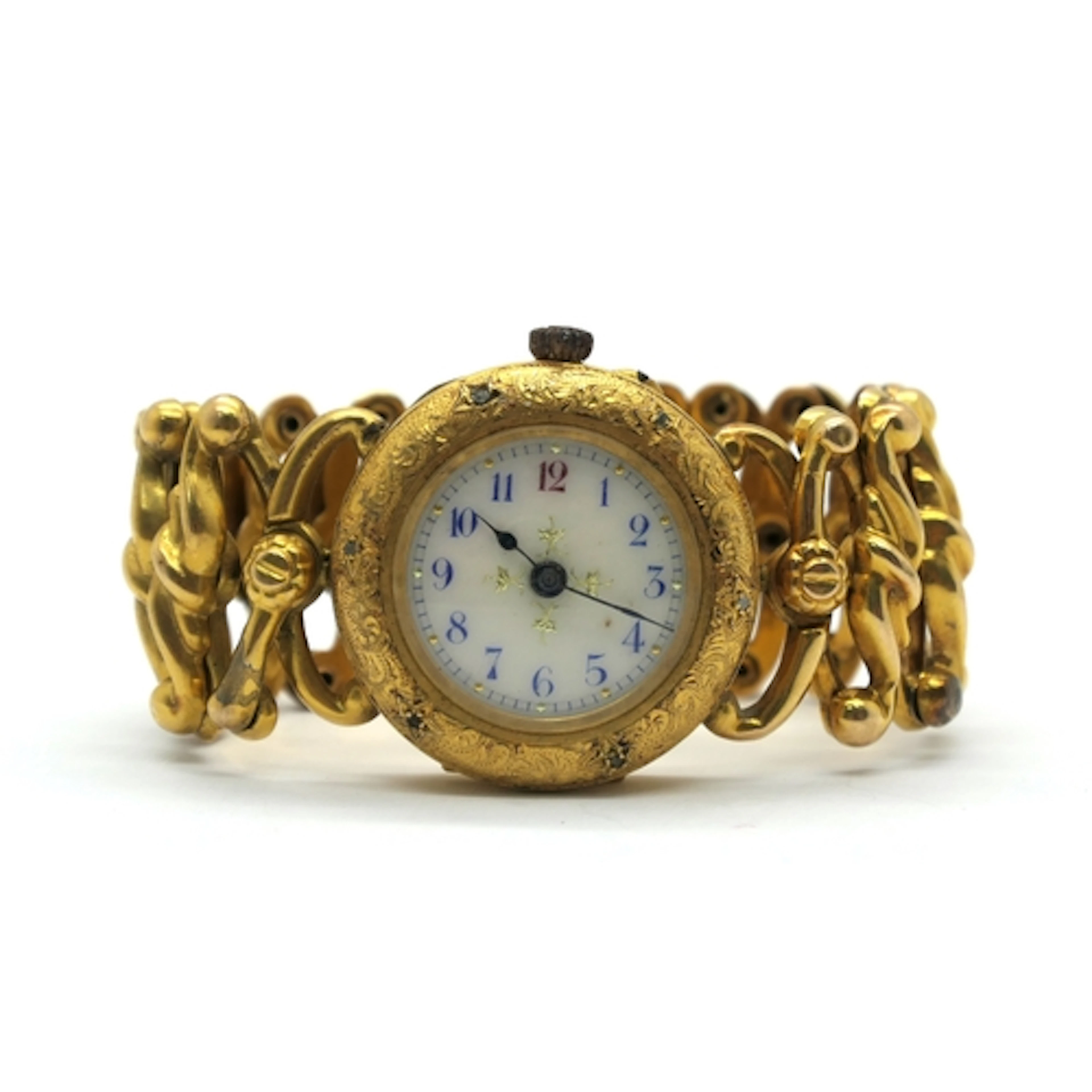 A Decorative Antique Ladies Wristwatch, the white enamel dia...