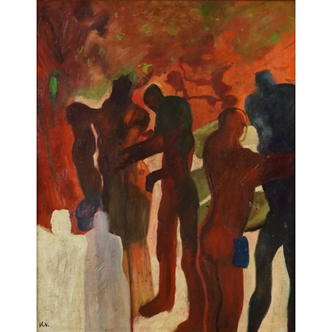Manner of Keith Vaughan - Abstract composition, standing nu...