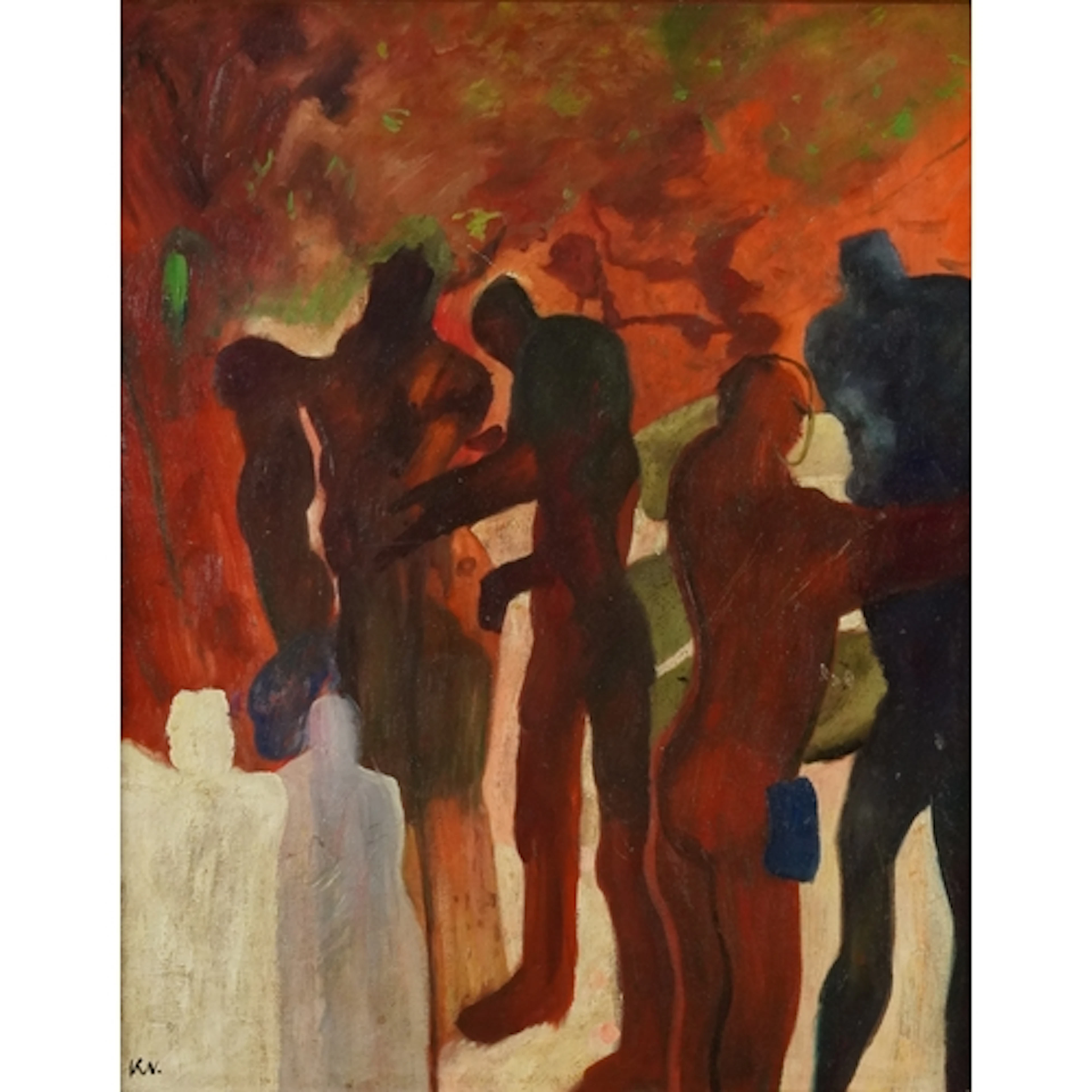 Manner of Keith Vaughan - Abstract composition, standing nu...