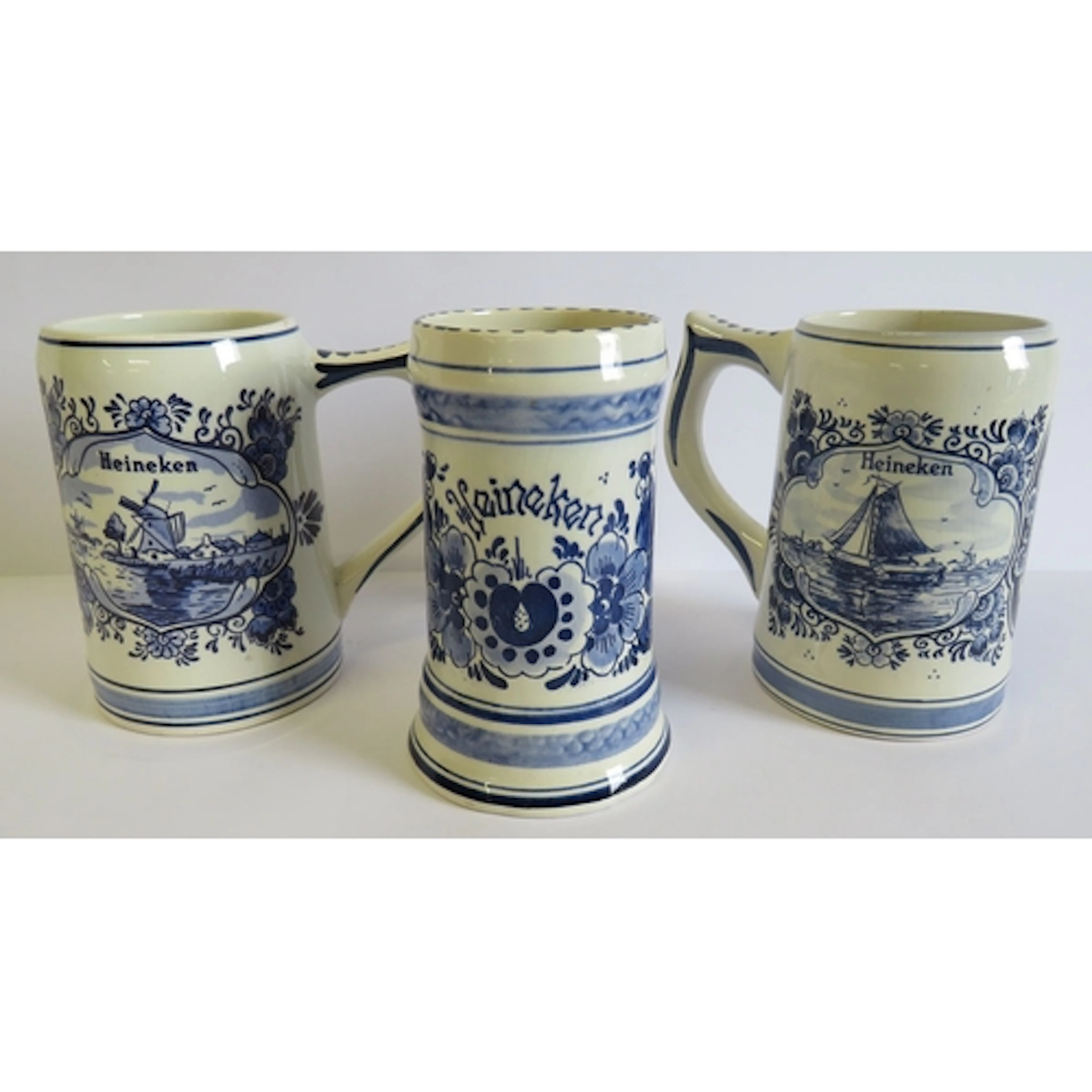 3 Handpainted Blue & White Delft Tankards/Beer Steins marked...