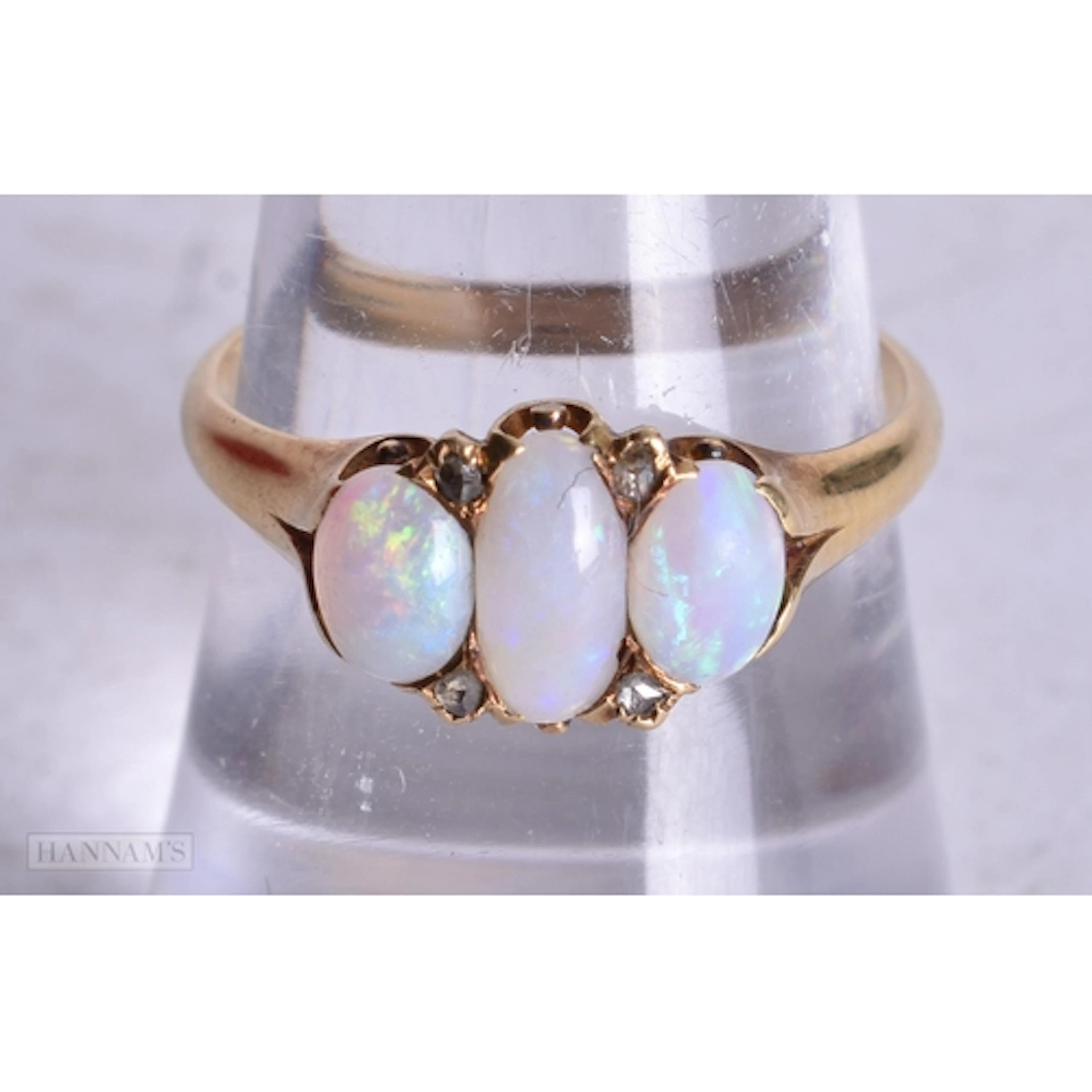 15ct gold antique opal diamond ring (2.6g). O.