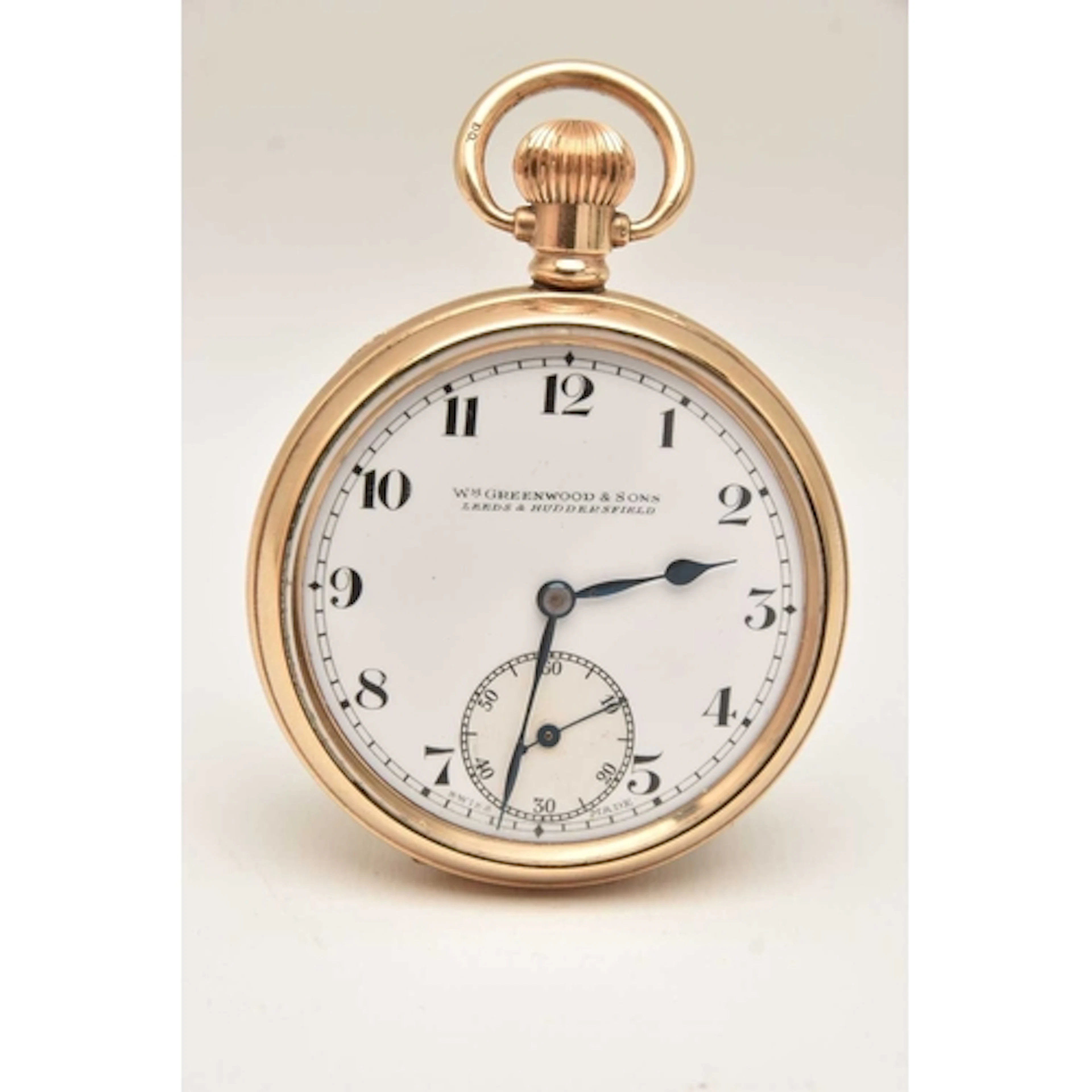 A ROLLED GOLD OPEN FACE POCKET WATCH, manual wind, round whi...