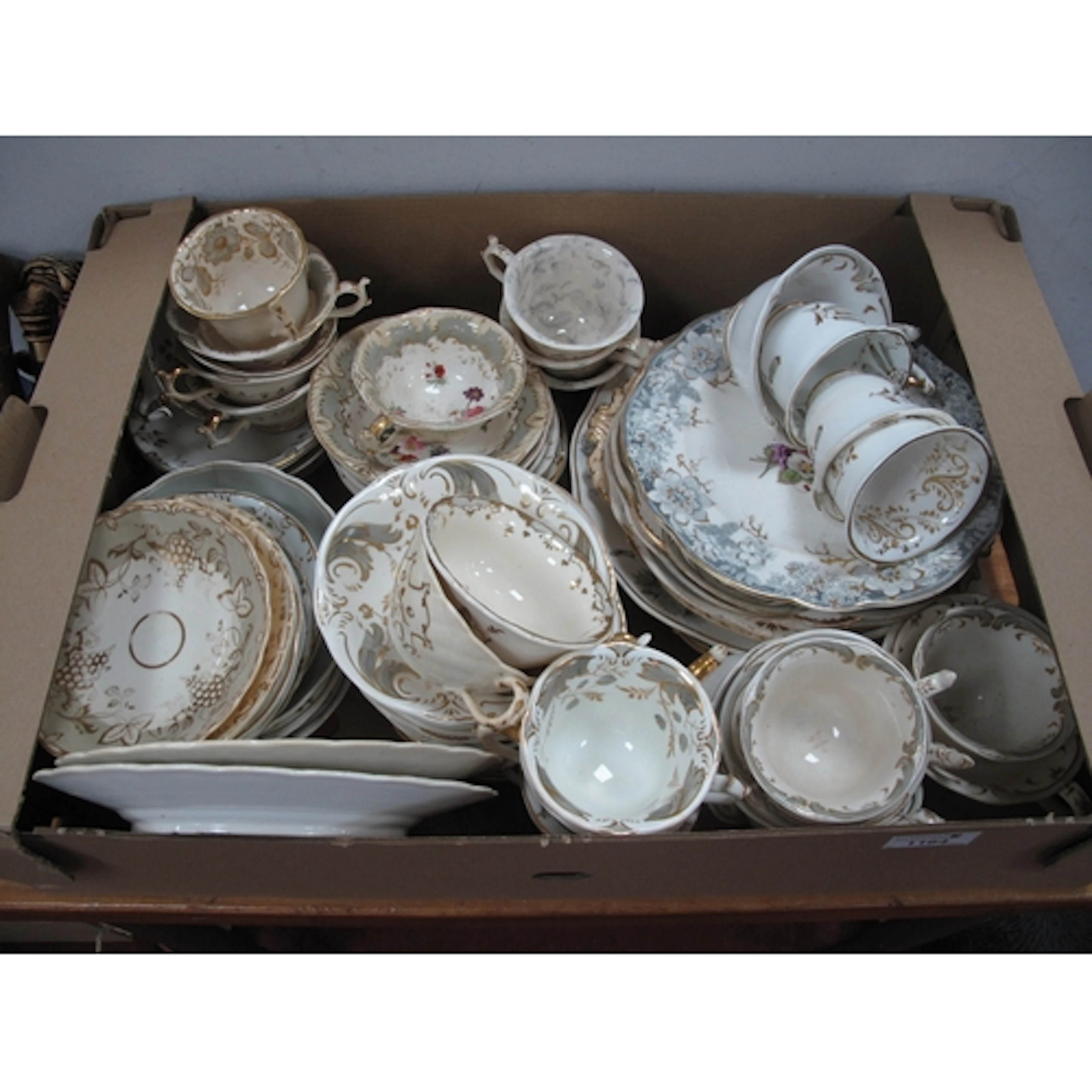 XIX Century Rockingham and other Pottery in grey and gilt, s...