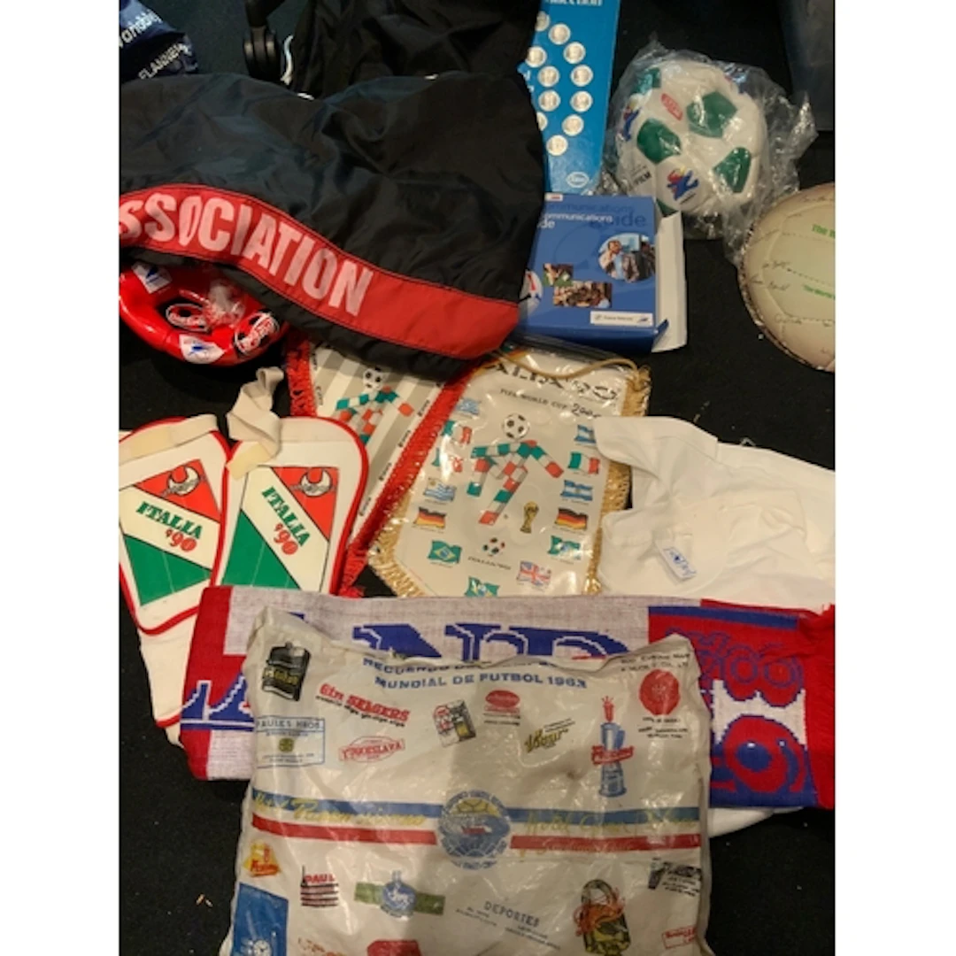 World Cup Football Memorabilia Box: 1998 sealed flag, press ...