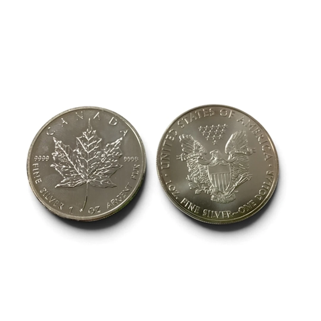 Two One Ounce Fine Silver Coins, 2013 Canada $5 and 2013 USA...