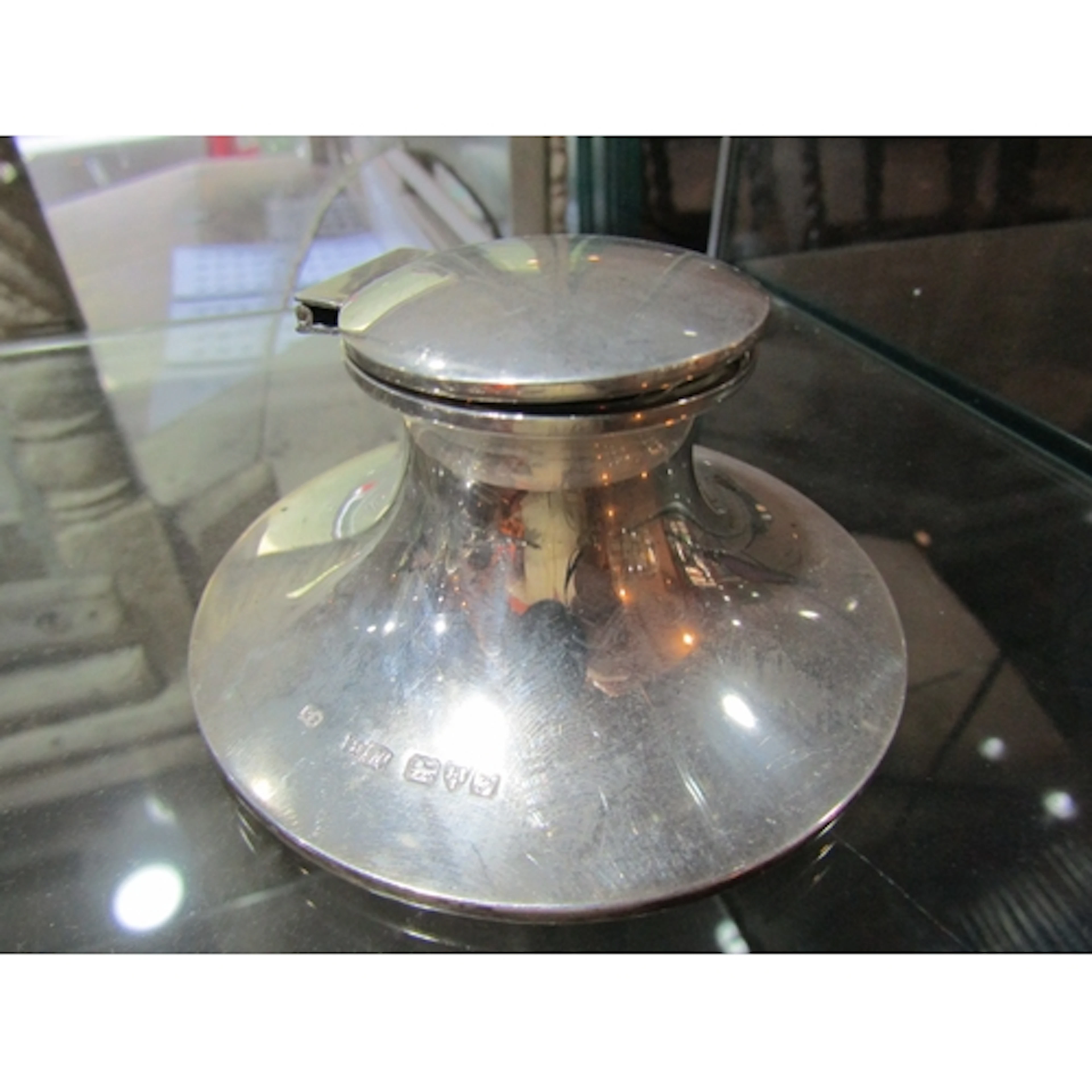 Silver Captains Inkwell with Hinged Cover