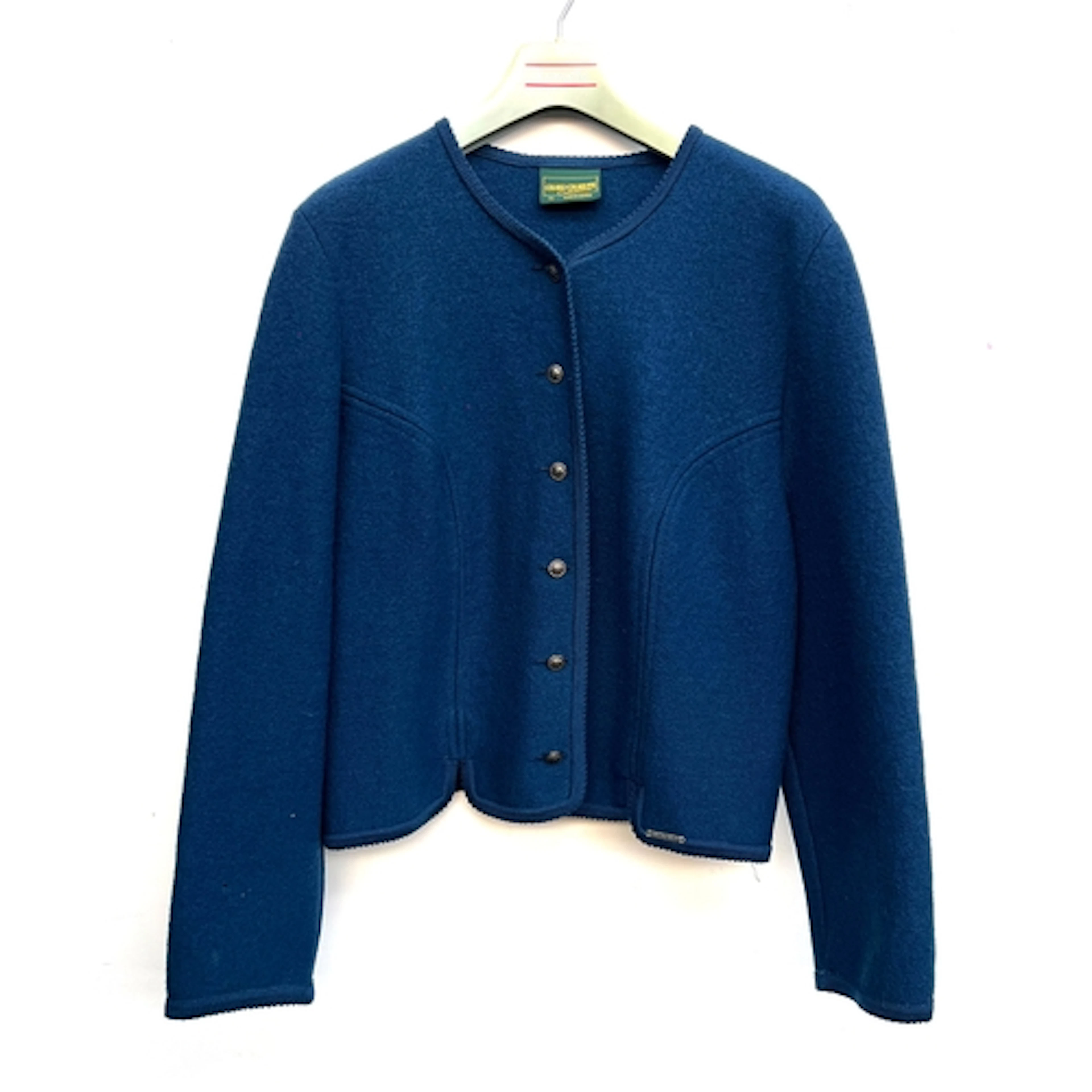 A Geiger petrol blue wool cardigan, size 44; together with a...