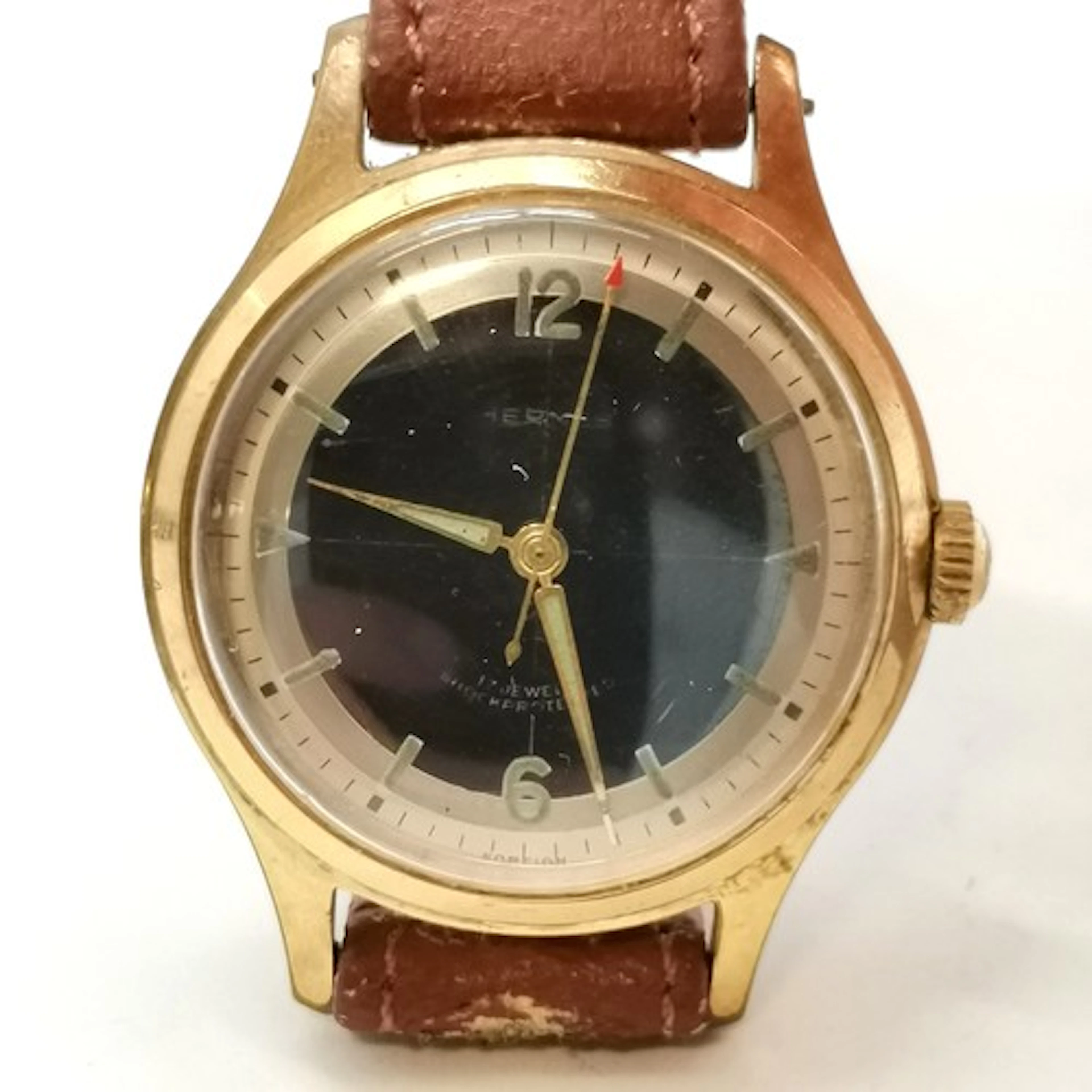 Hermes mechanical gold plated wristwatch with sweep centre s...