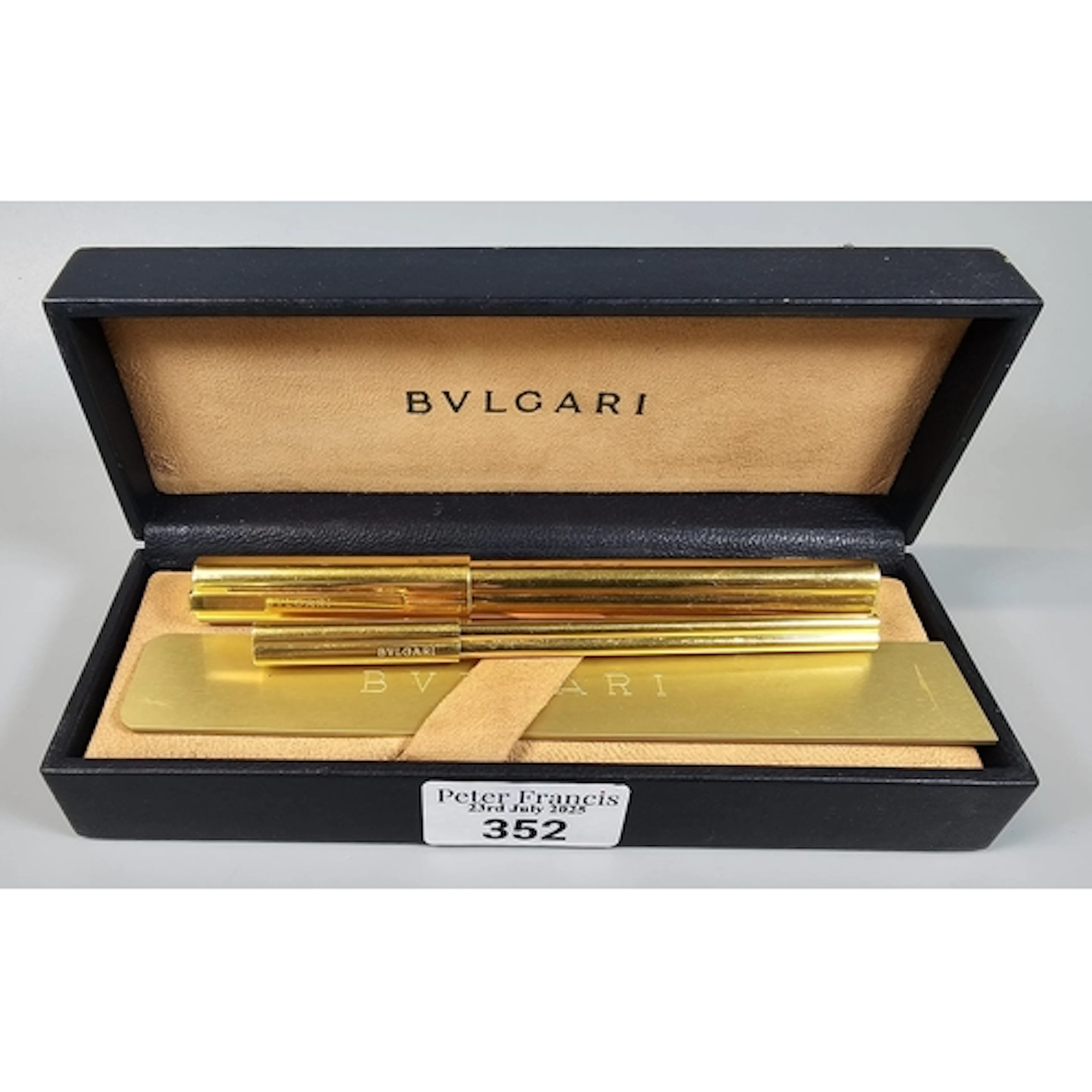 Two gild finish Bvlgari pens, in Bvlgari box. (2) (B.P. 21% ...