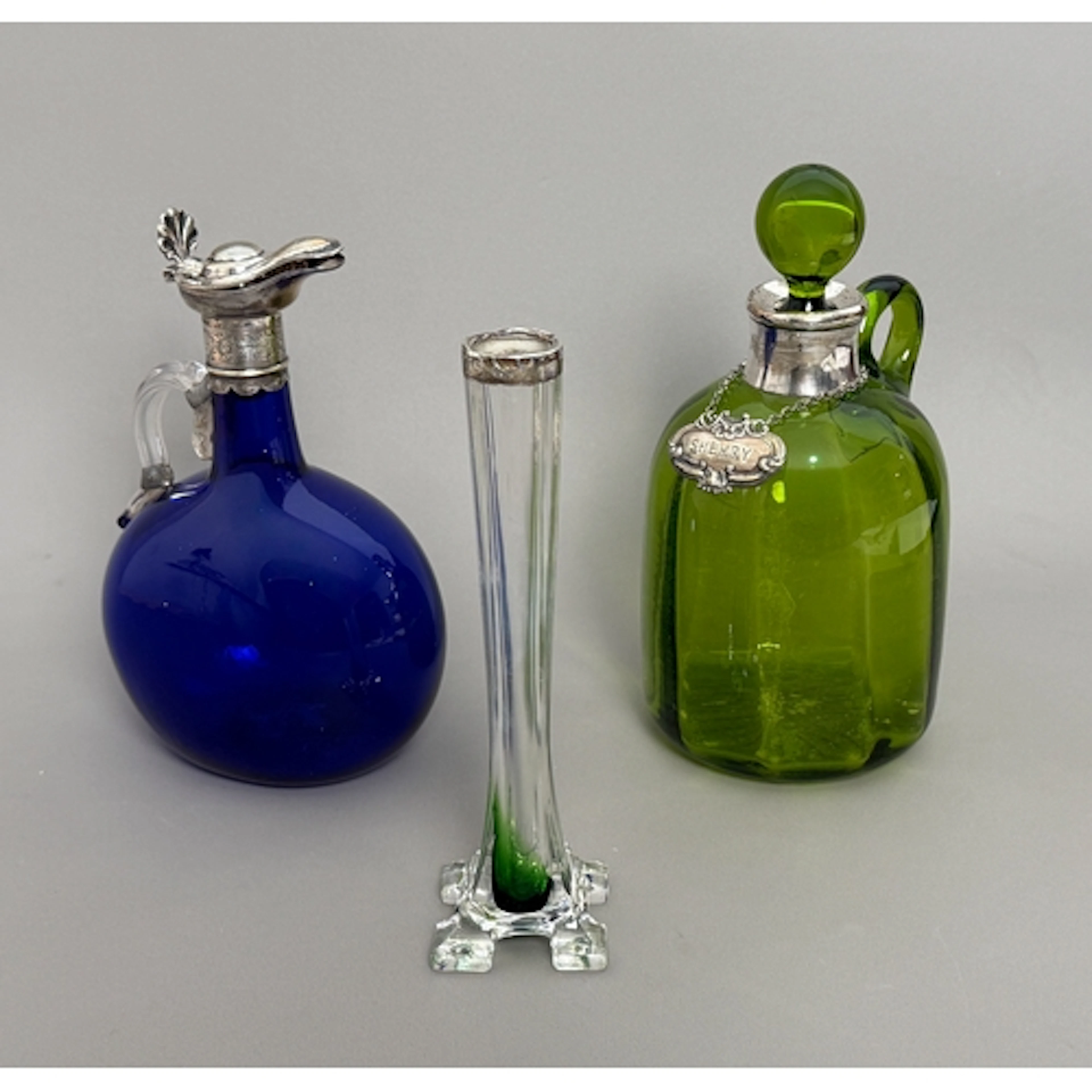 Two Victorian coloured glass decanters - to include a cobalt...