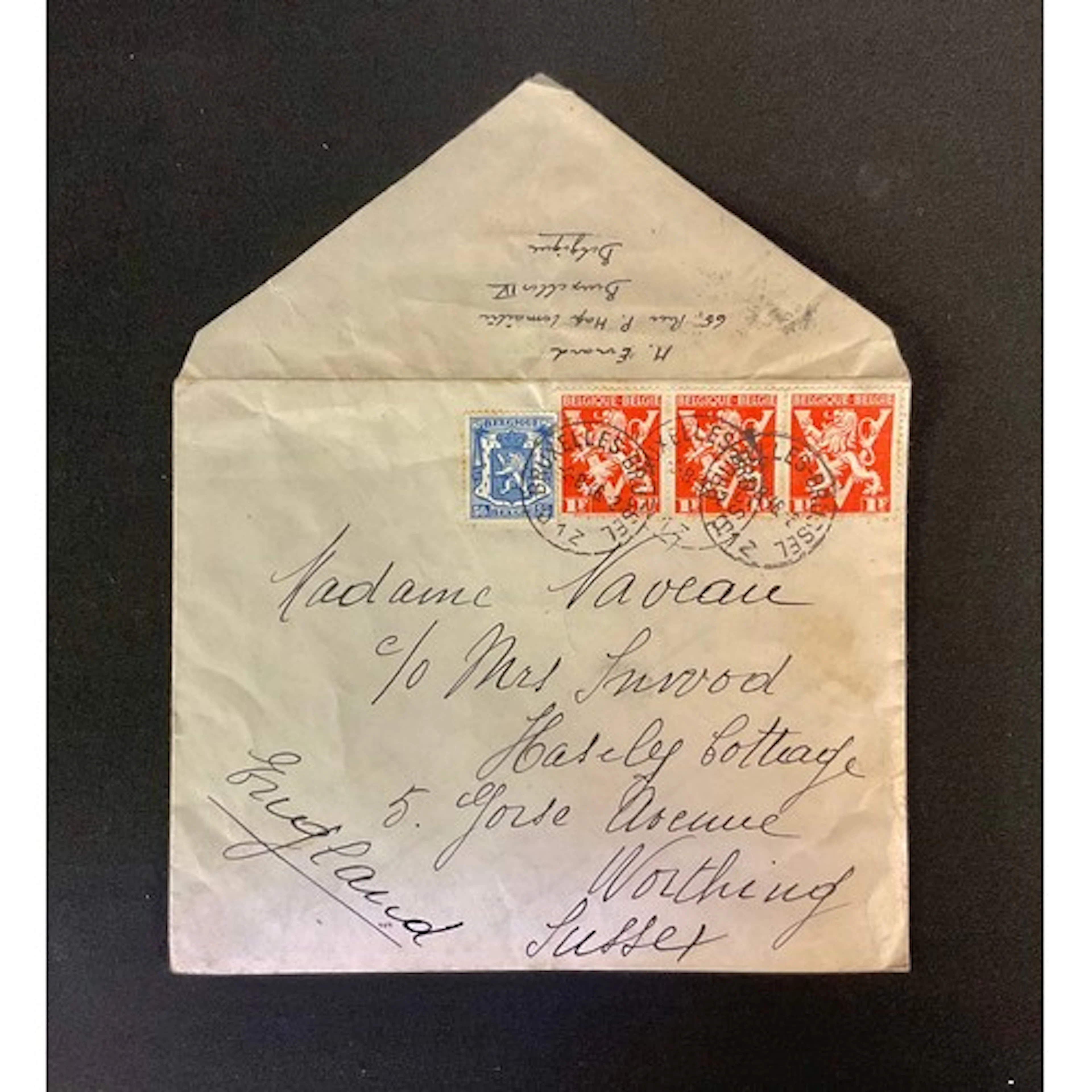 Belgium 1946 envelope made out of old ordnance survey map of...