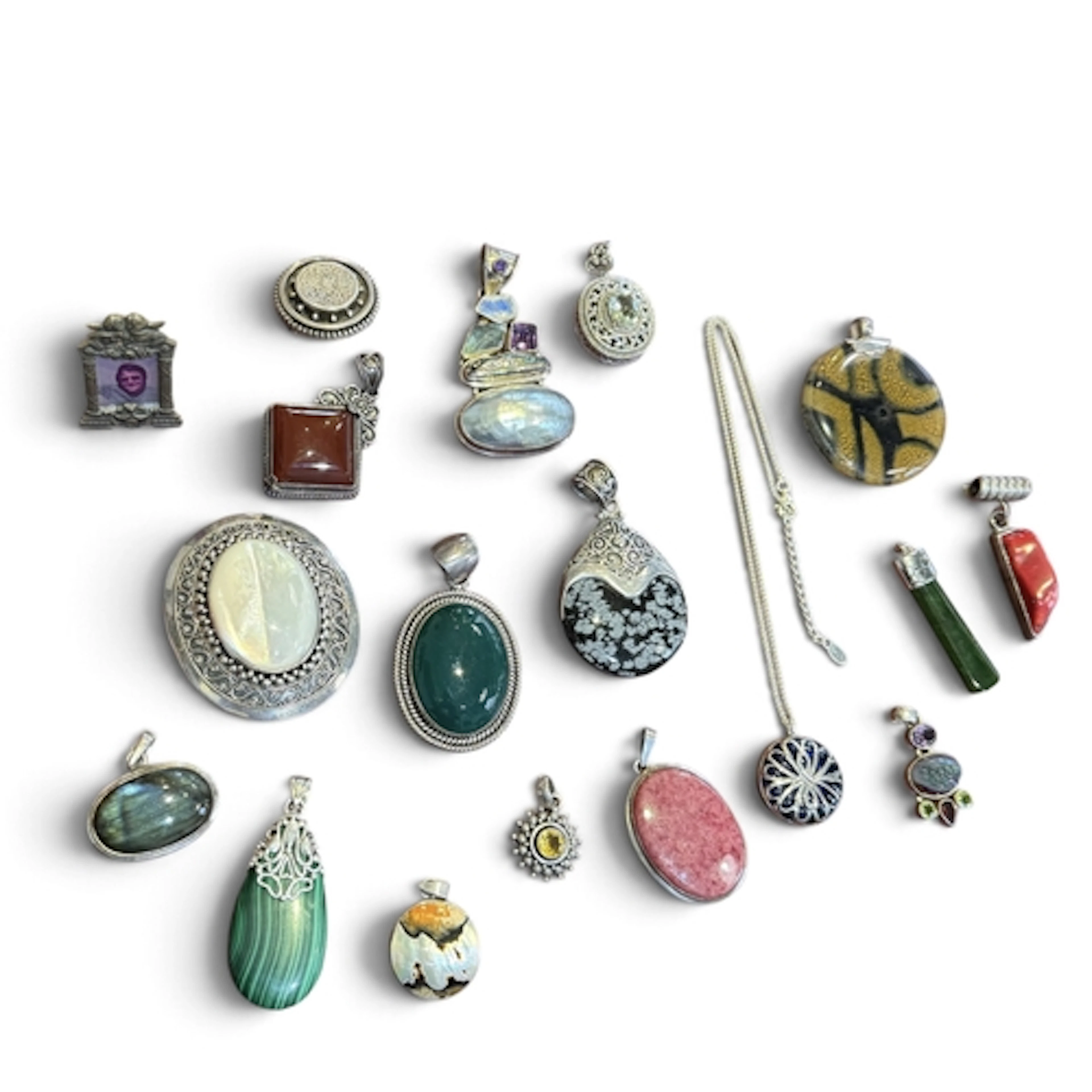 A COLLECTION OF SILVER STONE SET PENDANTS Gross weight: 350g...