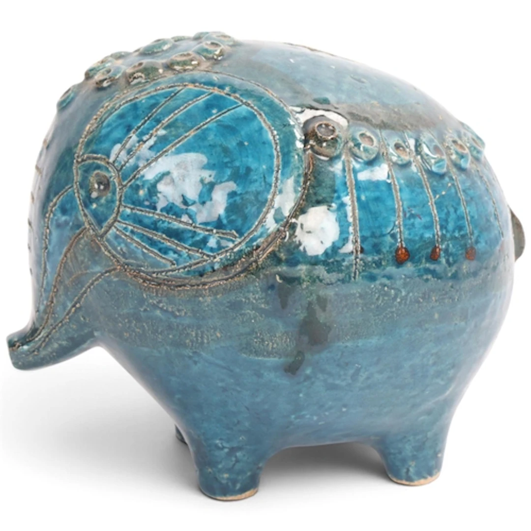 A mid-century elephant money box in the style of Bitossi, pr...