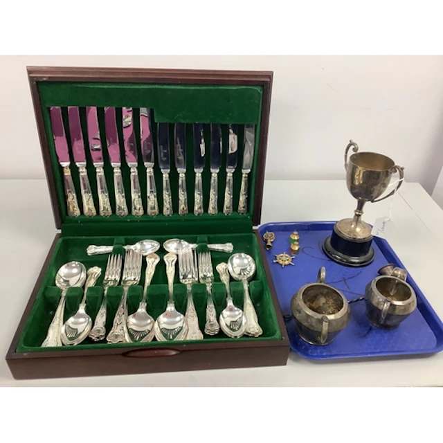 A Six Setting Canteen of Kings Pattern Plated Cutlery, in a ...