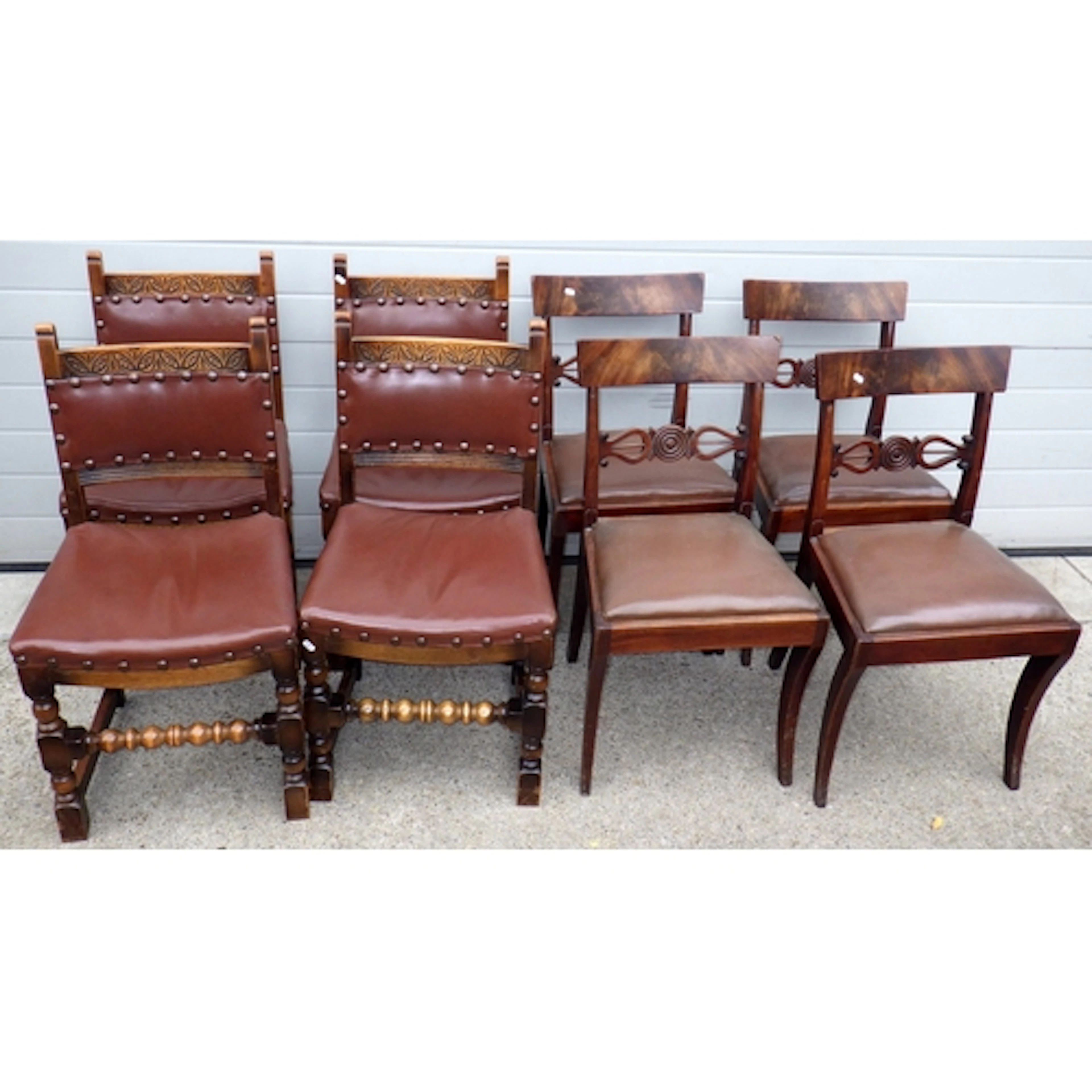 A set of four oak dining chairs together with a set of four ...
