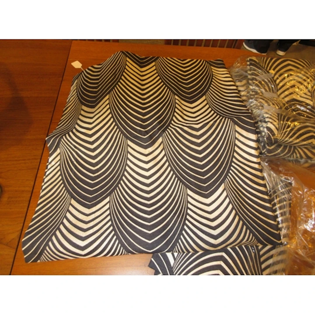 Three Pairs of Black and Cream Art Deco Design Curtains, one...