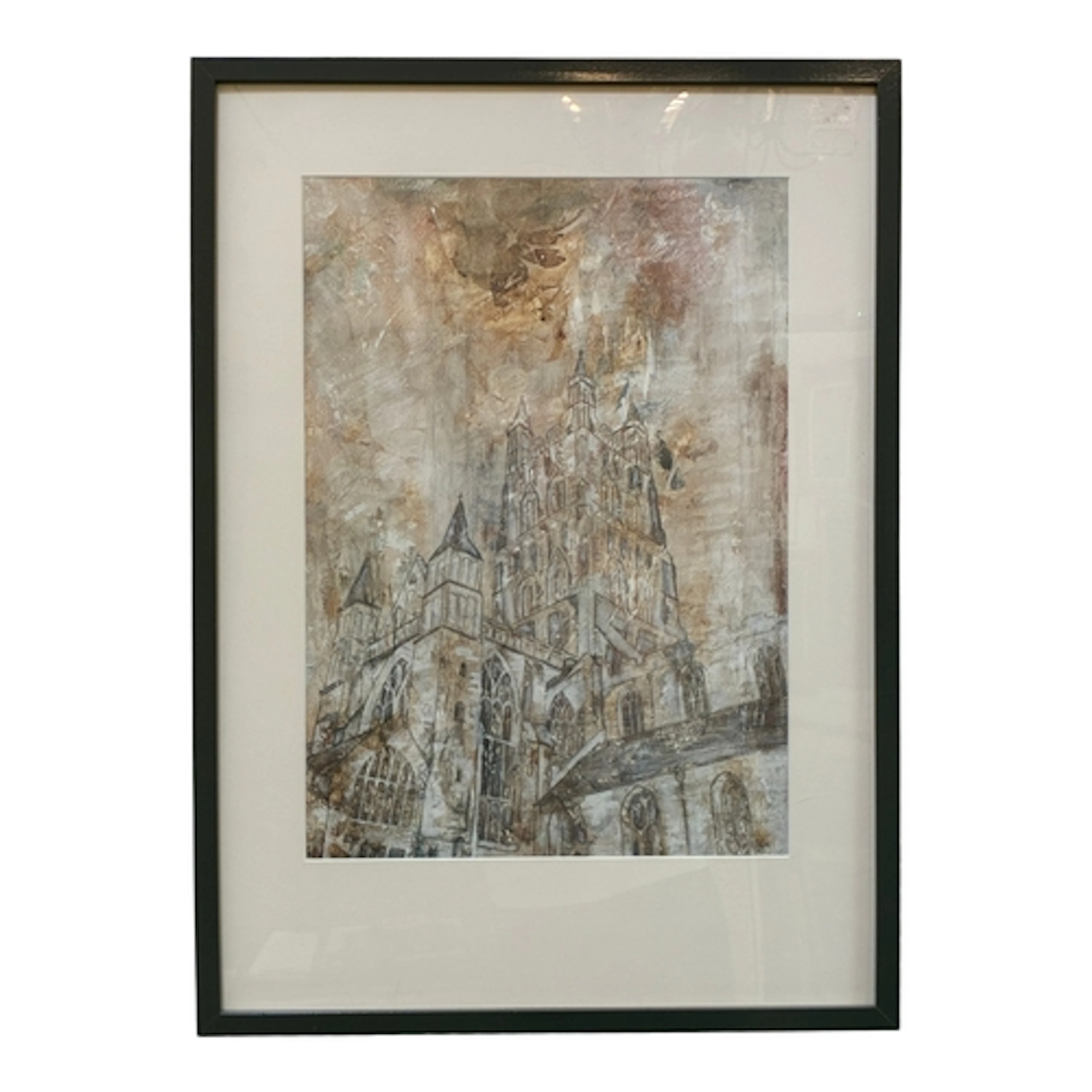 Contemporary Local Artist - Gloucester Cathedral, mixed medi...