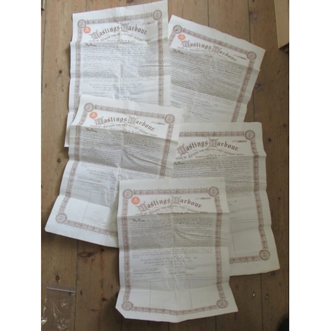 Hastings Harbour, five 19th century mortgage bonds