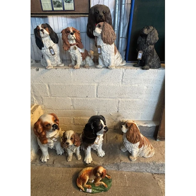 Collection of various fireside or garden ceramic and composi...
