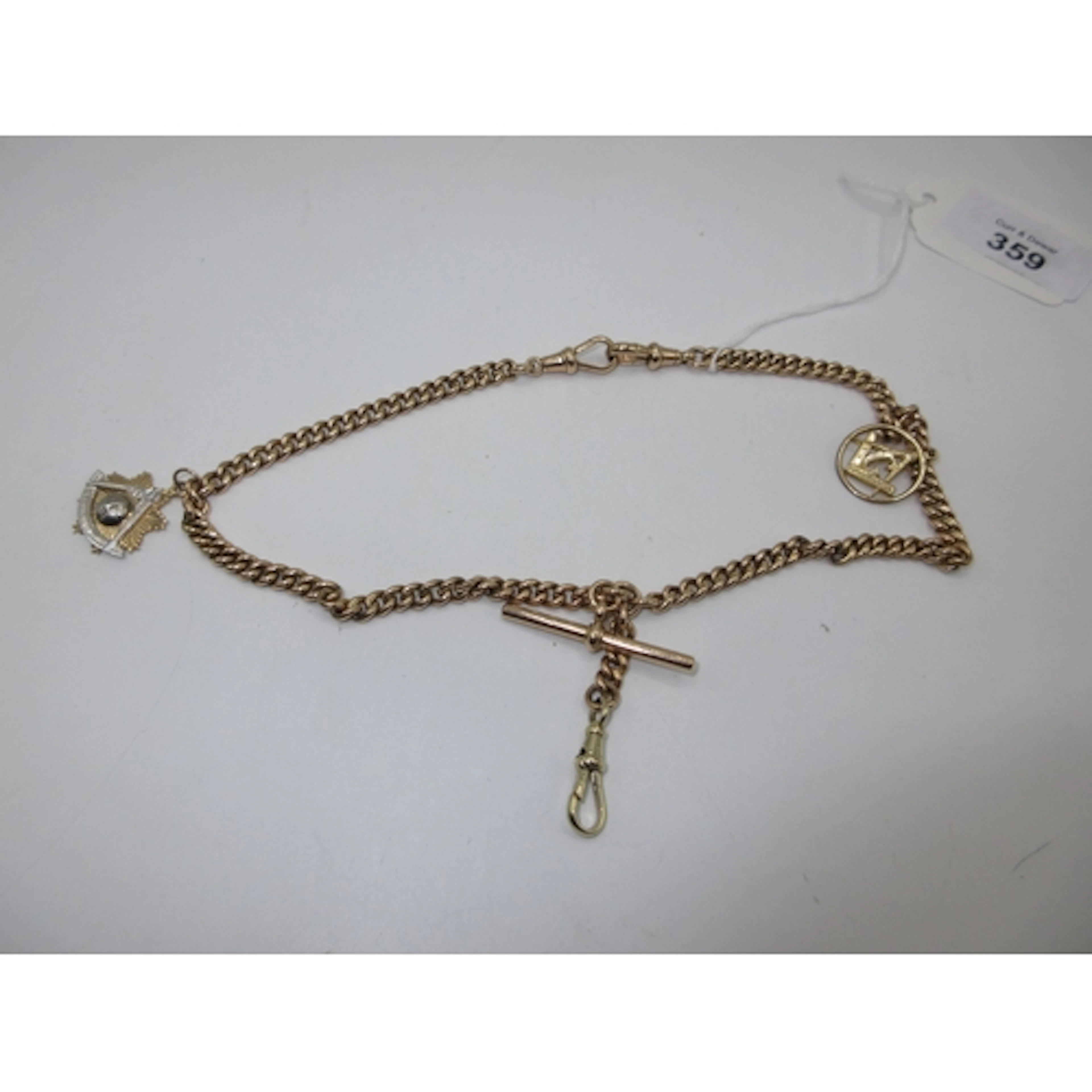 9ct Gold Watch Albert with 2 Masonic Fobs, 27.38g total