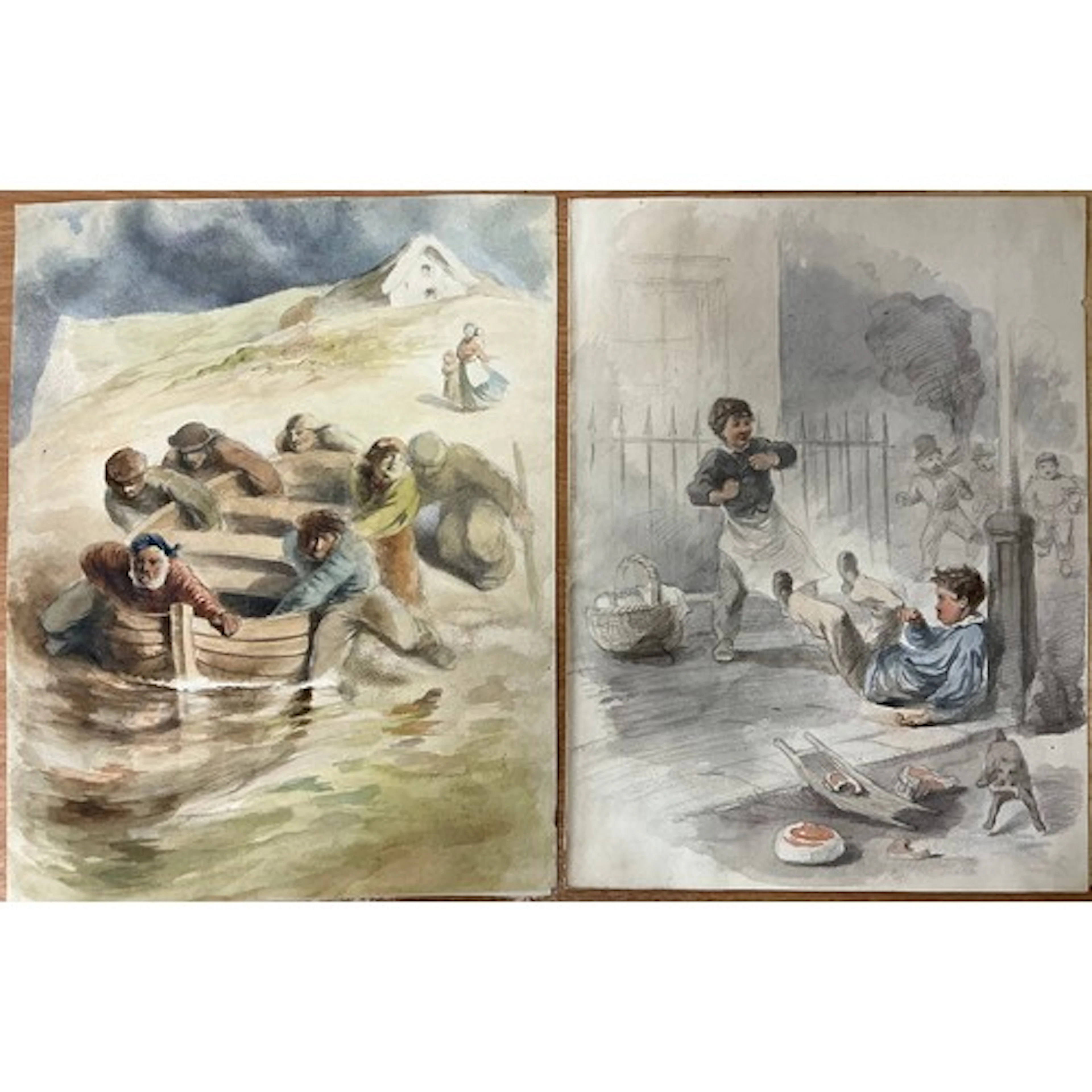 Victorian school The Fight, and The Life Boat-men, watercol...