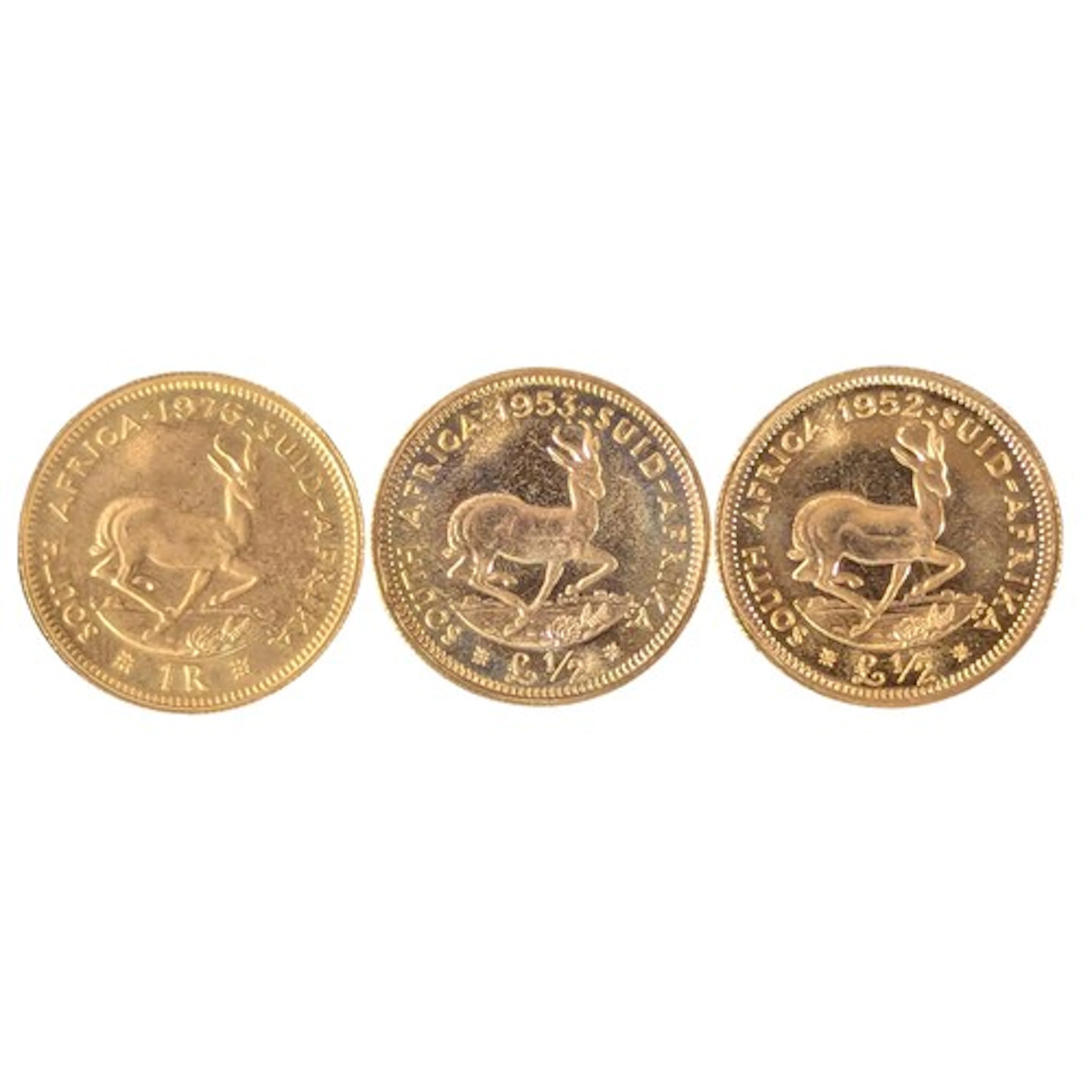 A South Africa 1 Rand gold coin dated 1976; two George VI So...
