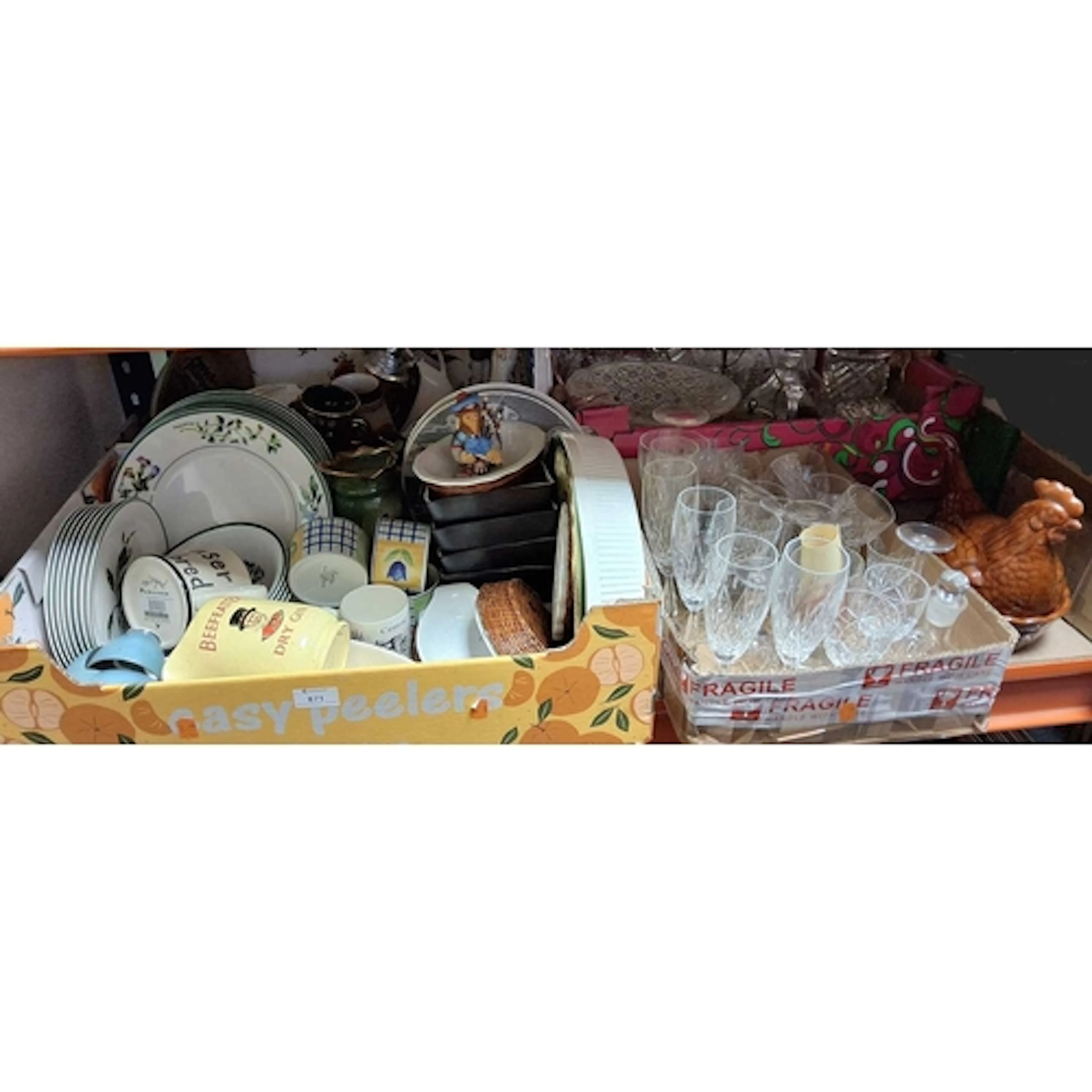 FOUR BOXES AND LOOSE CERAMICS AND GLASSWARE, to include an I...