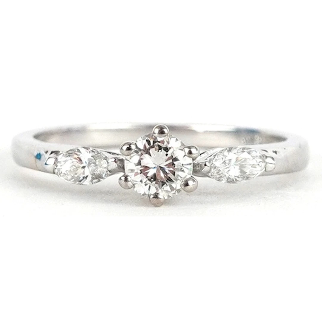 18ct white gold diamond solitaire ring with diamond set shou...