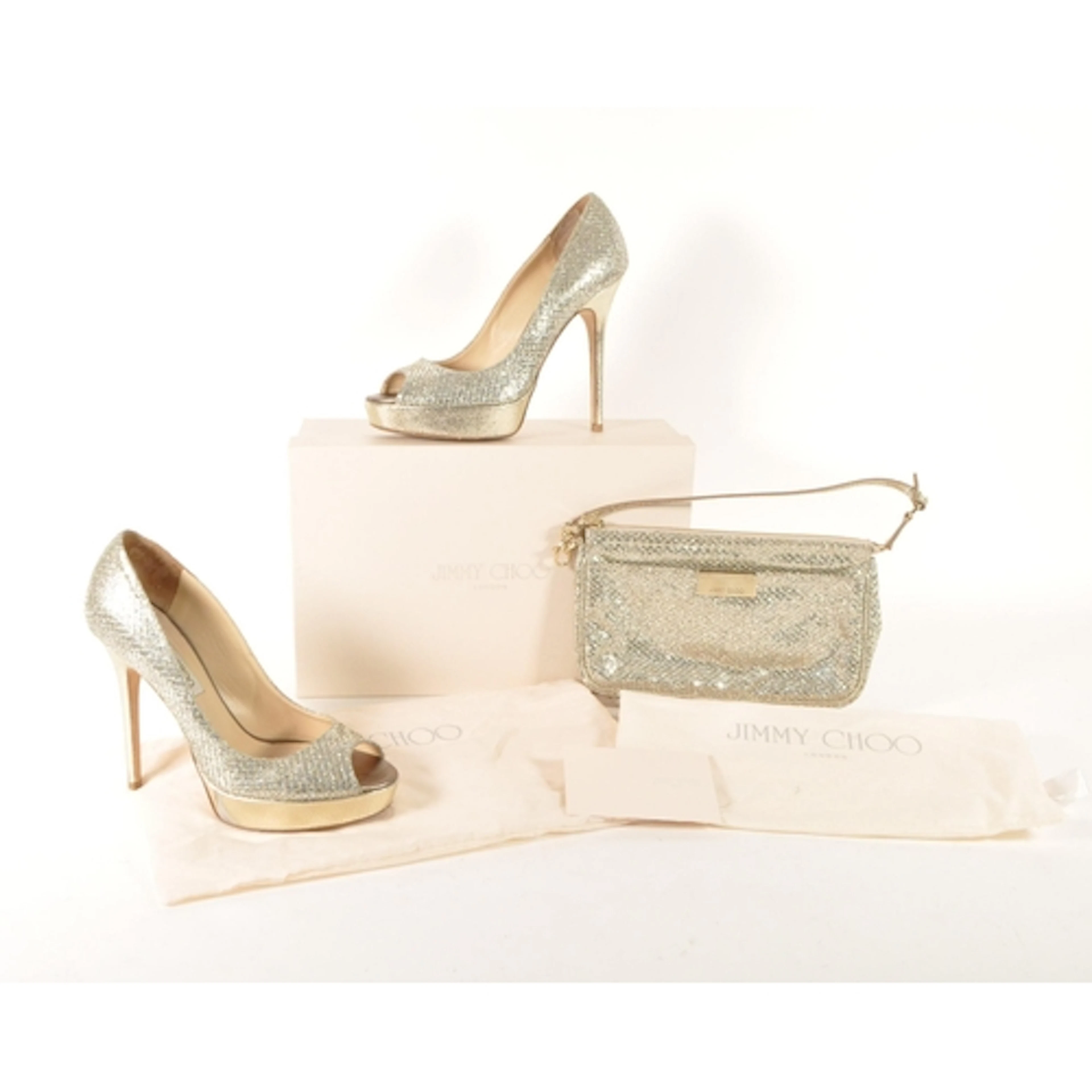 Jimmy Choo - Pair of vintage designer Evelyn 85 Champagne Gl...
