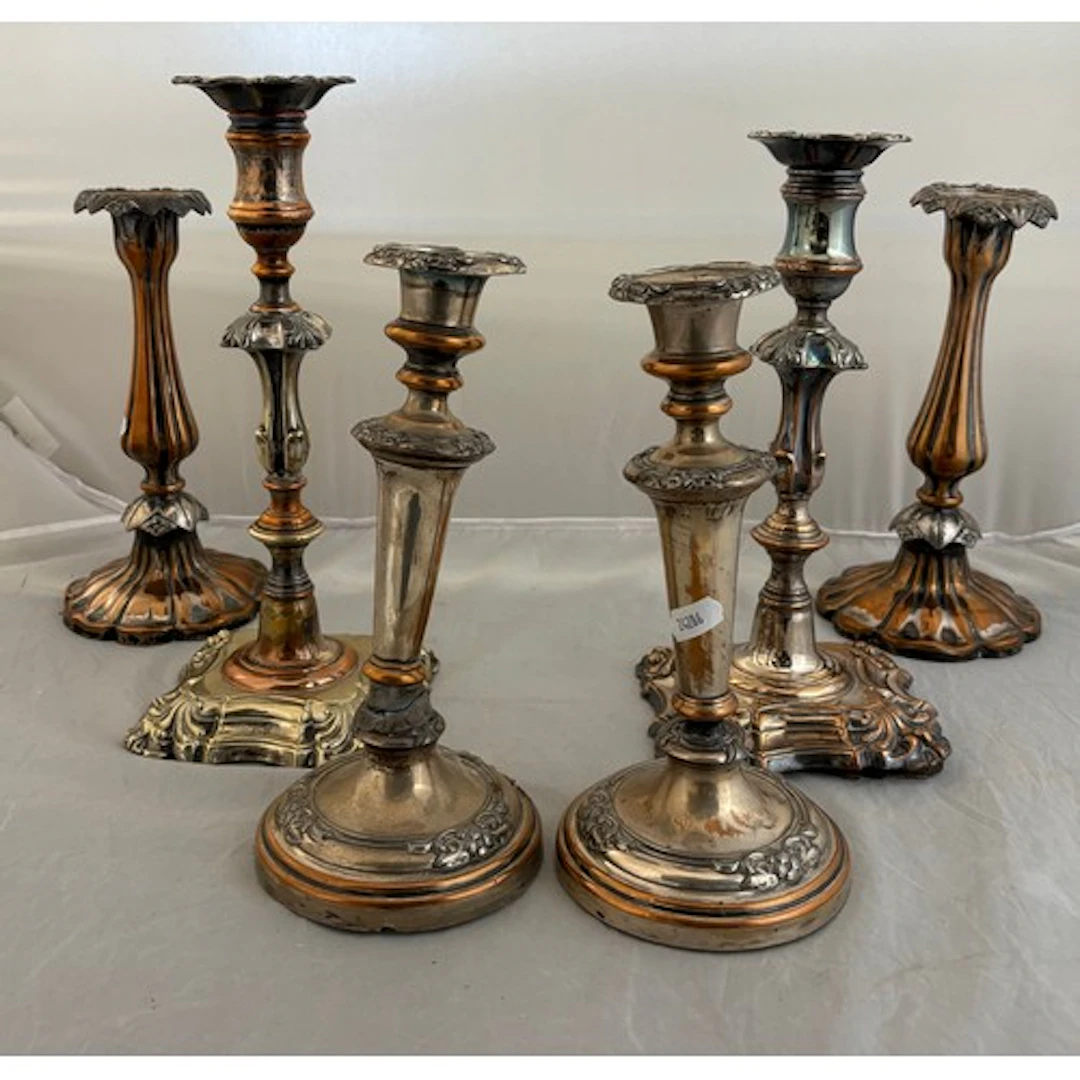 Three pairs of AF silver plated candlesticks
