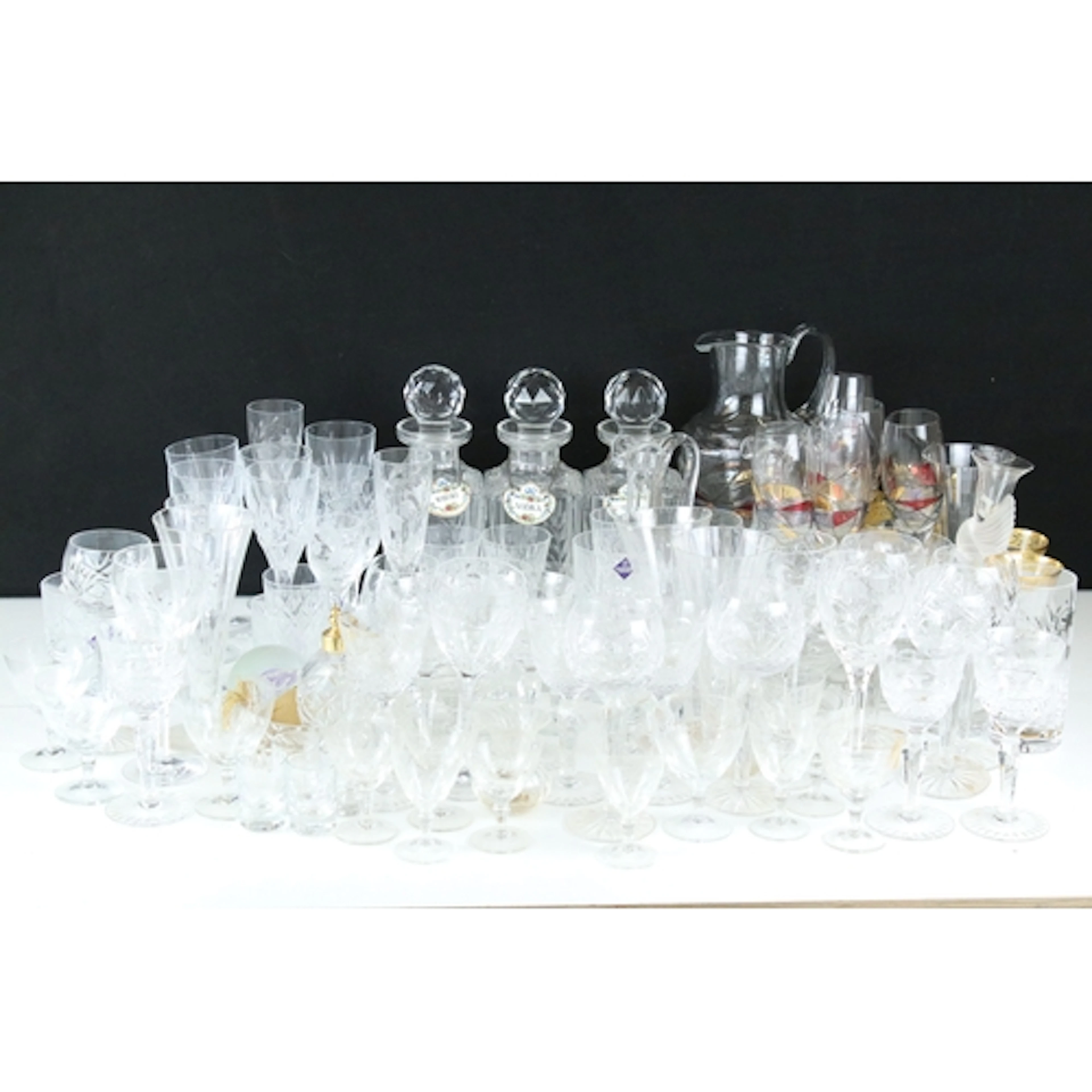 Large collection of glassware comprising three pressed glass...