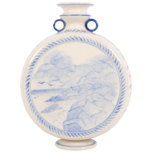 An Oriental ceramic blue and white moonflask