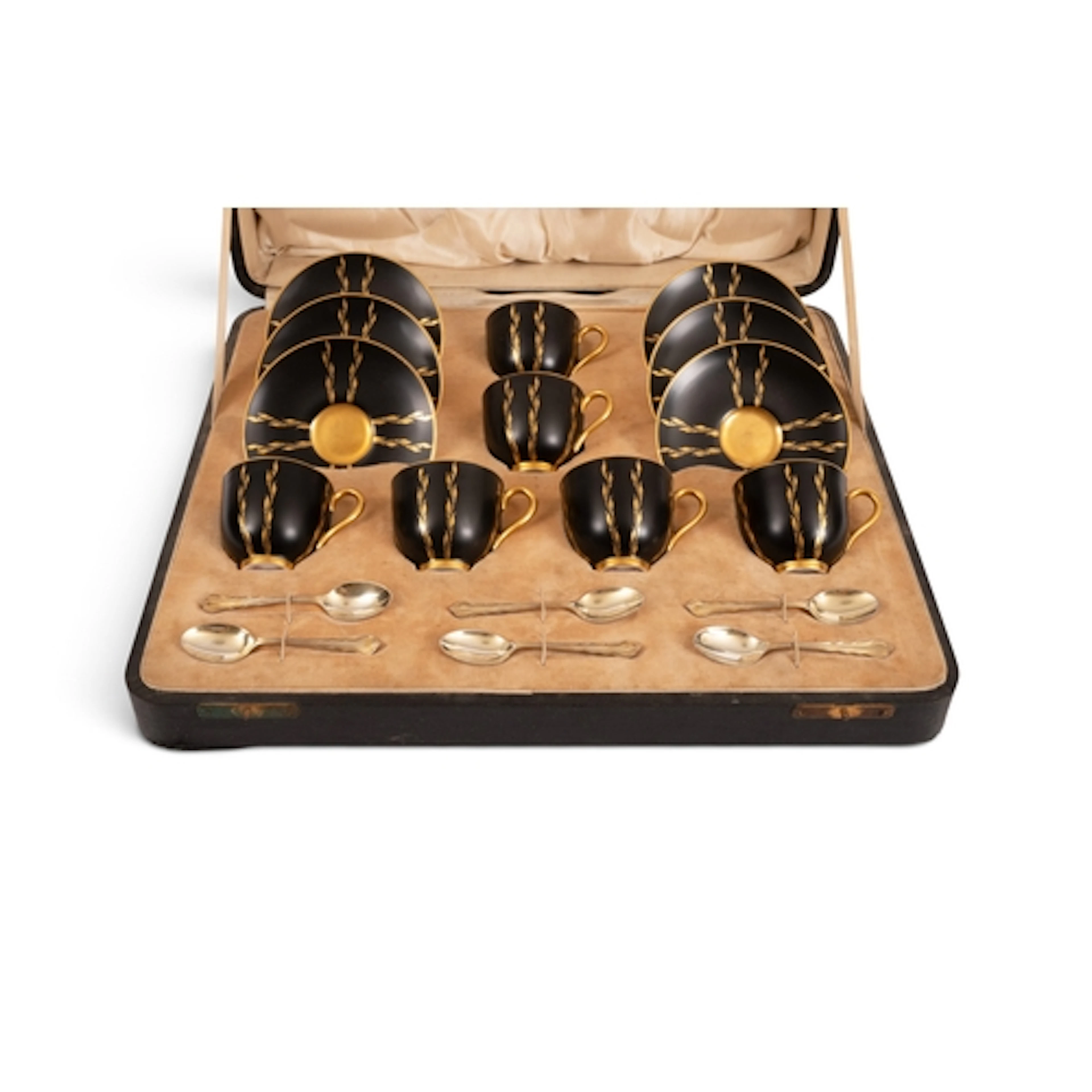 A Royal Worcester cased coffee set, date codes for 1929, dec...