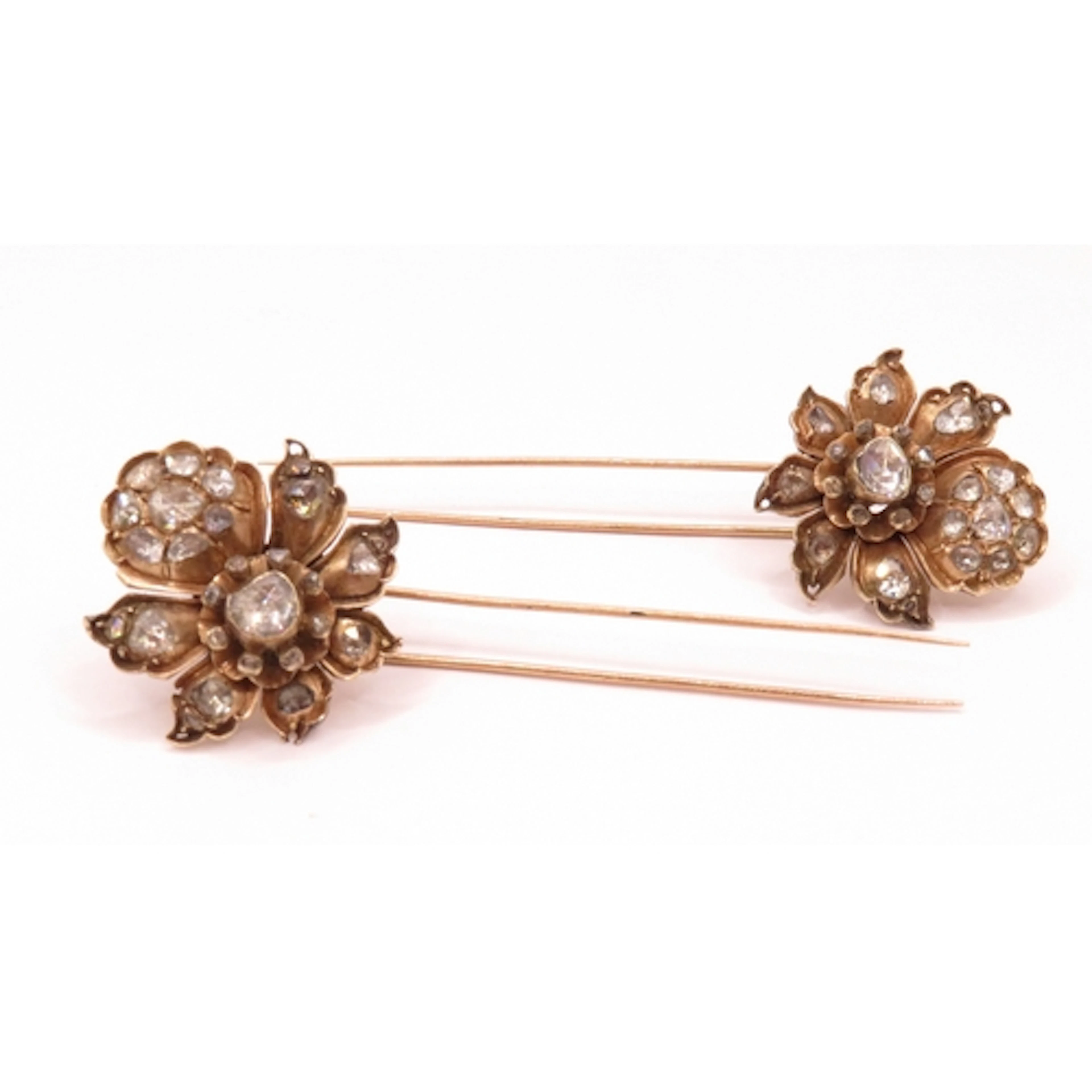 Pair of antique Continental old cut diamond flower head dres...