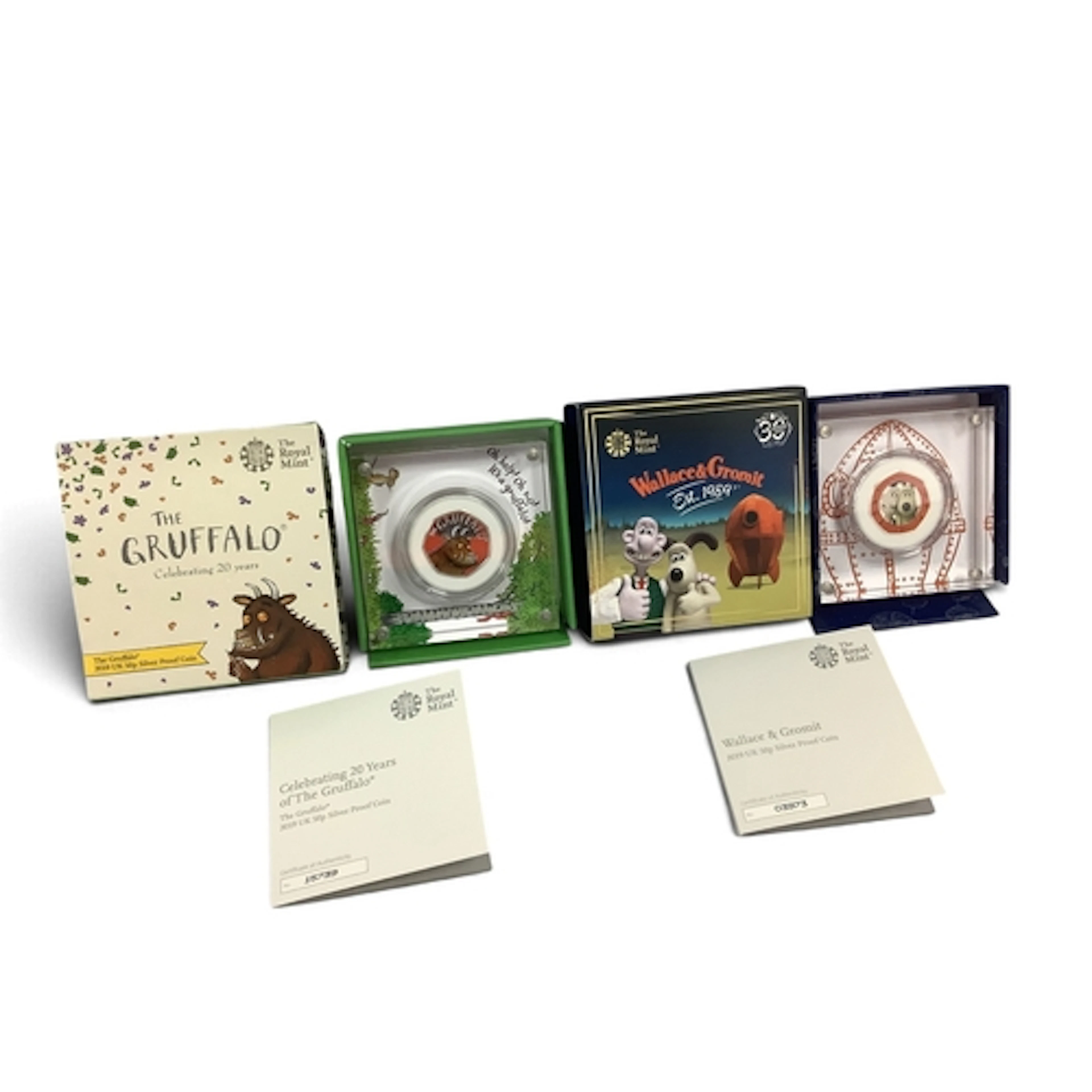Two 2019 Royal Mint Silver Proof 50p Coins, Wallace & Gromit...