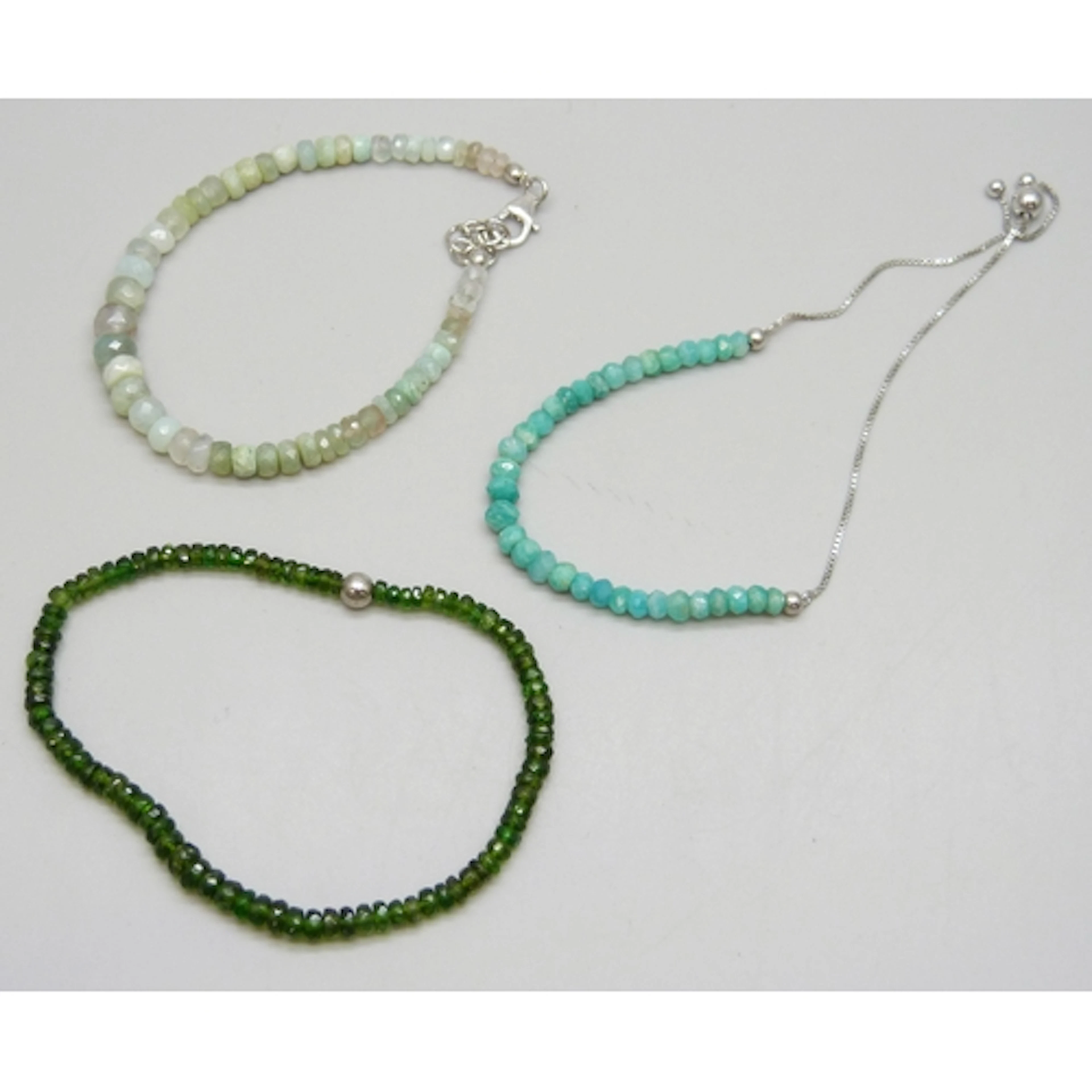 Three silver bracelets - 32.50ct aquaprase, 12.50ct amazonit...