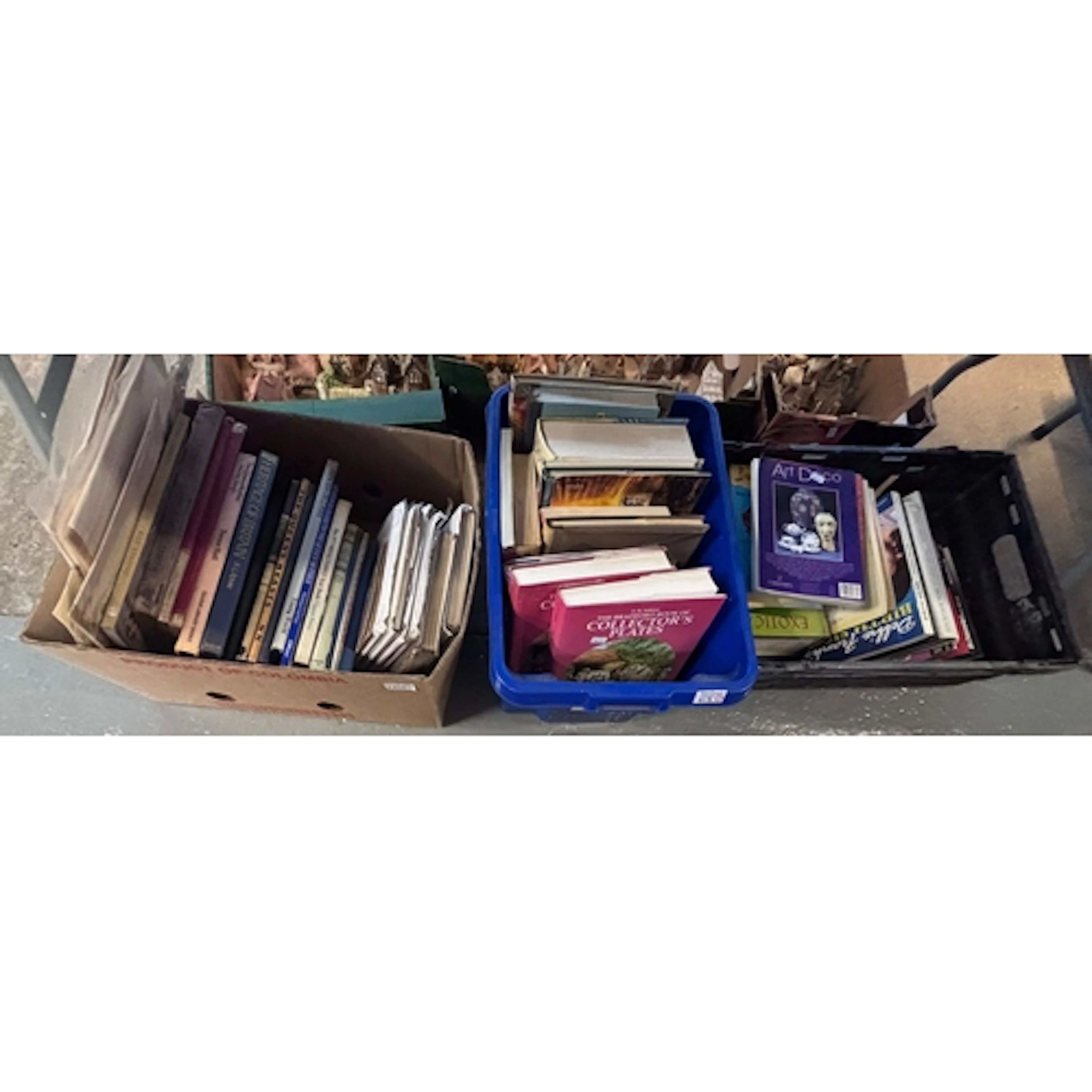 Three boxes of antique reference and other books to include ...