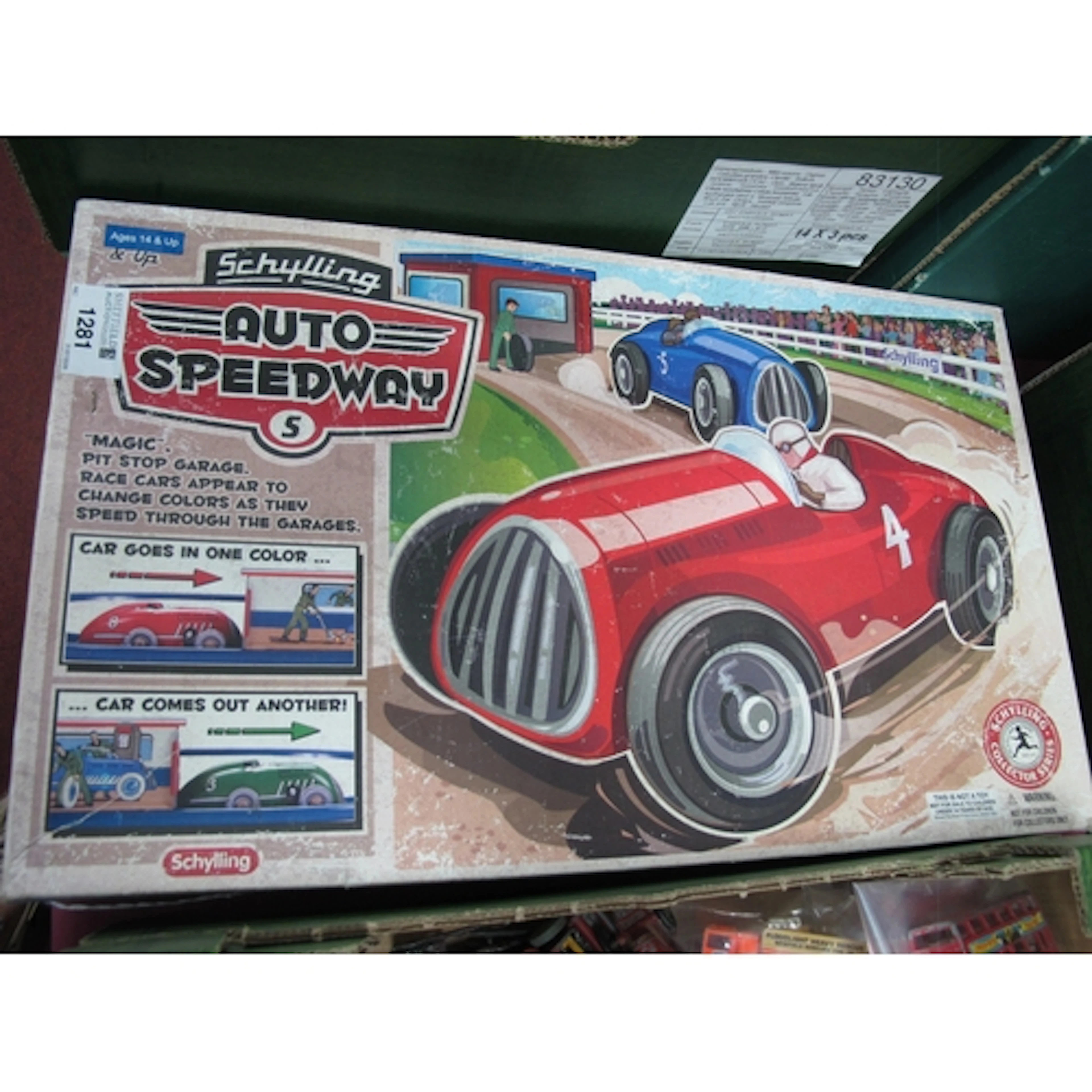 A Late 1900s Boxed Schylling, Auto Speedway tinplate toy fea...